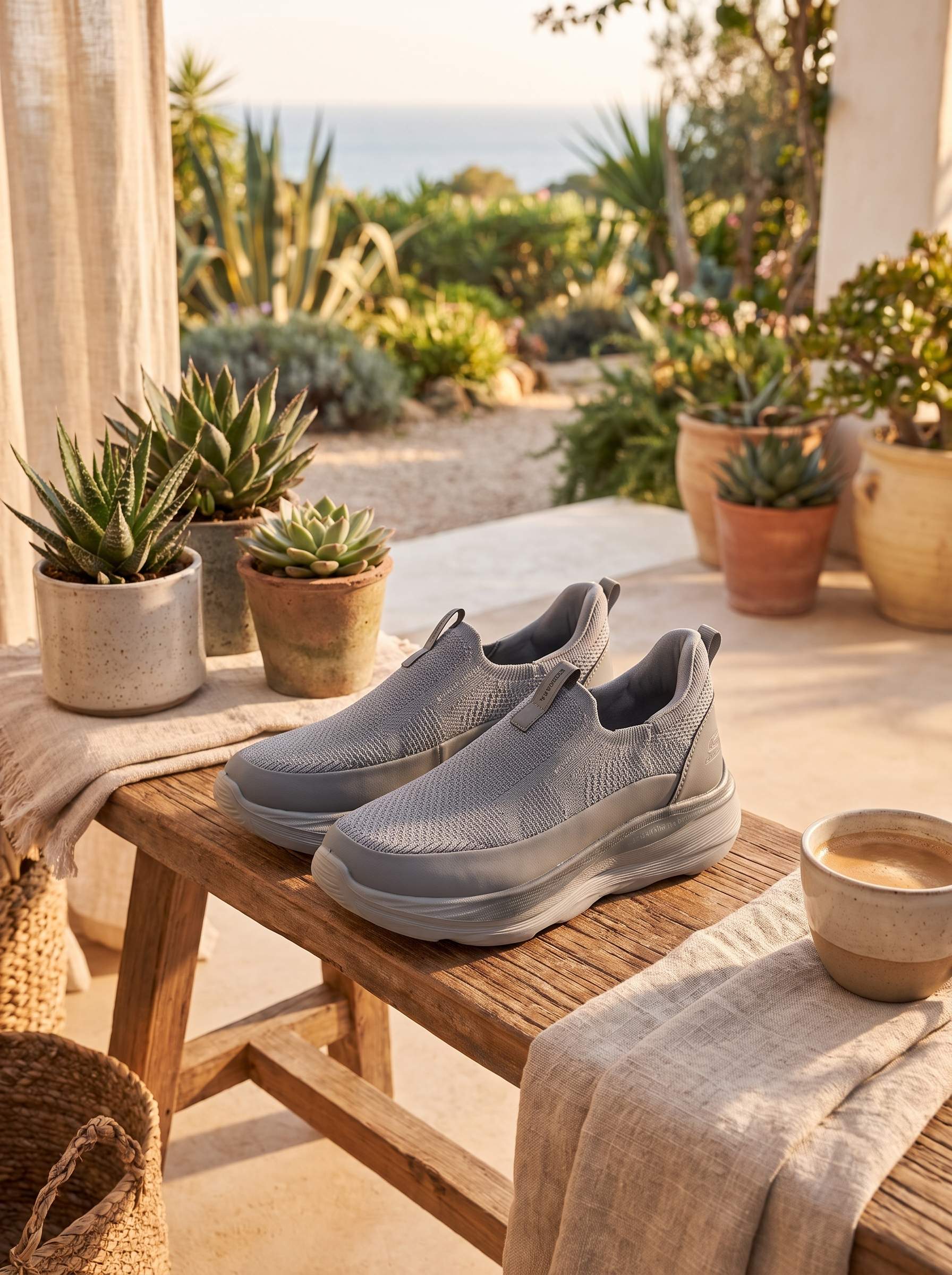 Skechers Max Walk Slip-On Walking Shoes | Lightweight Grey Knit Athletic Sneakers for Men