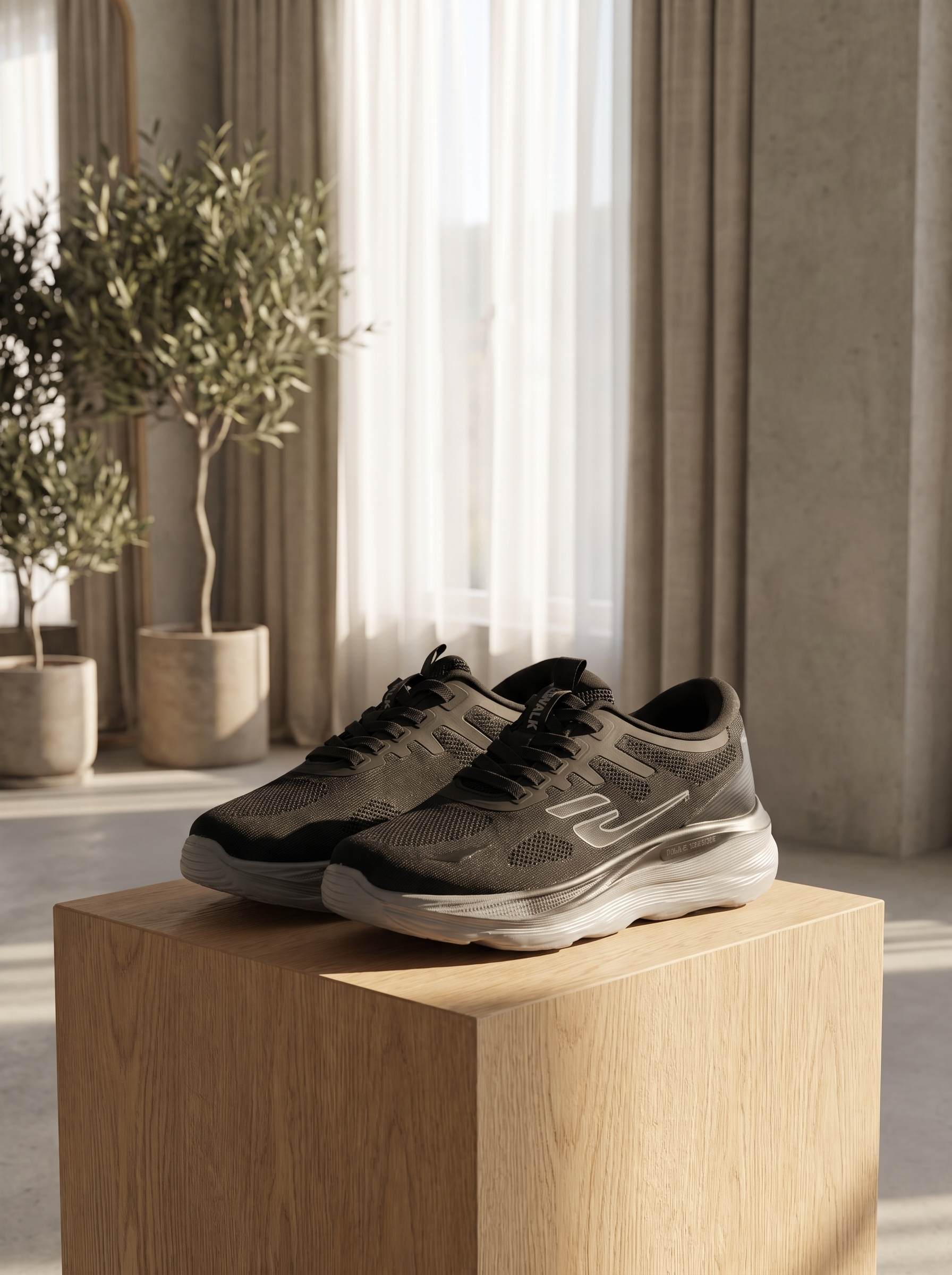 Great Walk Athletic Lace-Up Sneakers | Lightweight Black & Grey Running Shoes for Men