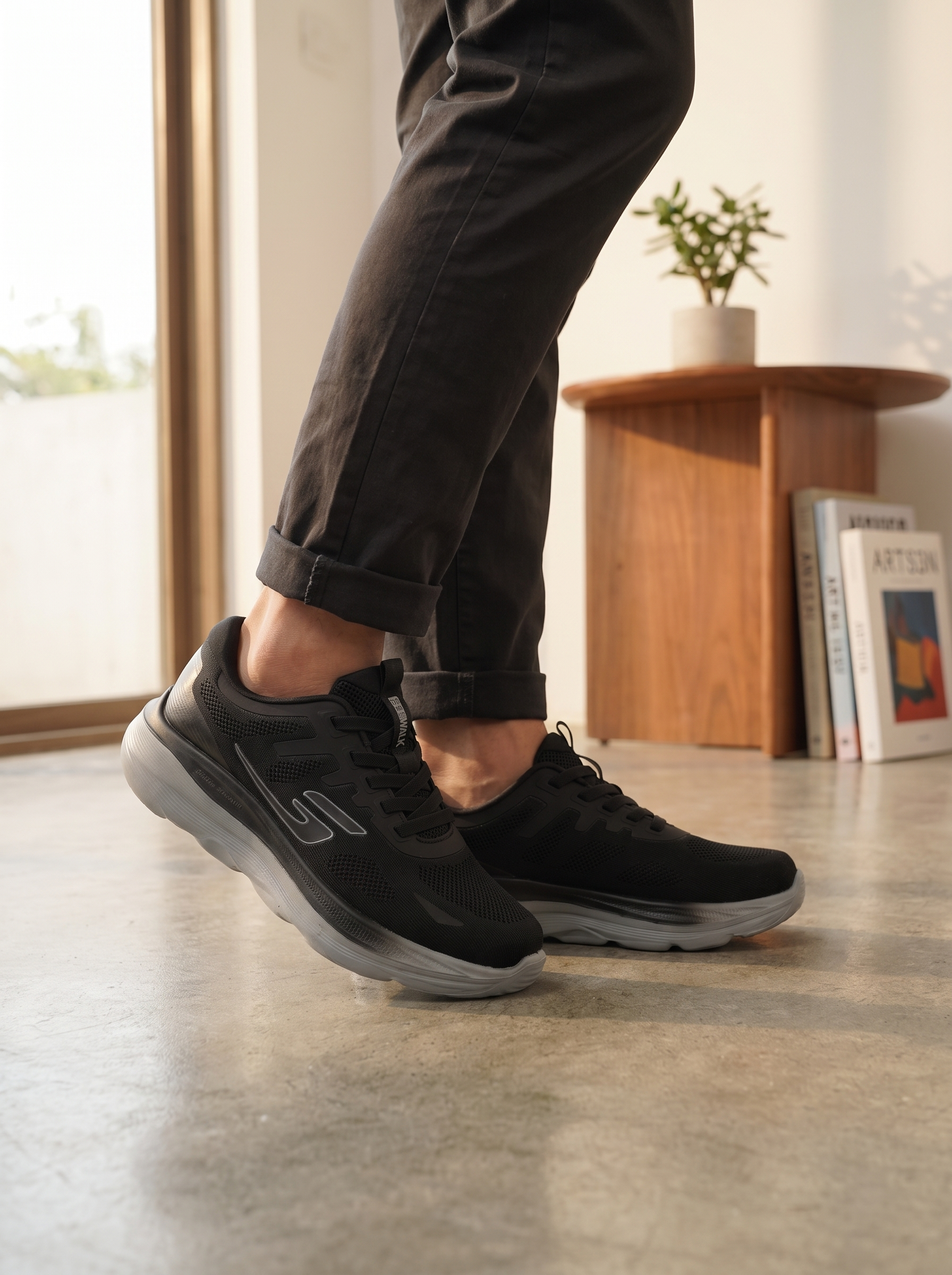 Great Walk Athletic Lace-Up Sneakers | Lightweight Black & Grey Running Shoes for Men