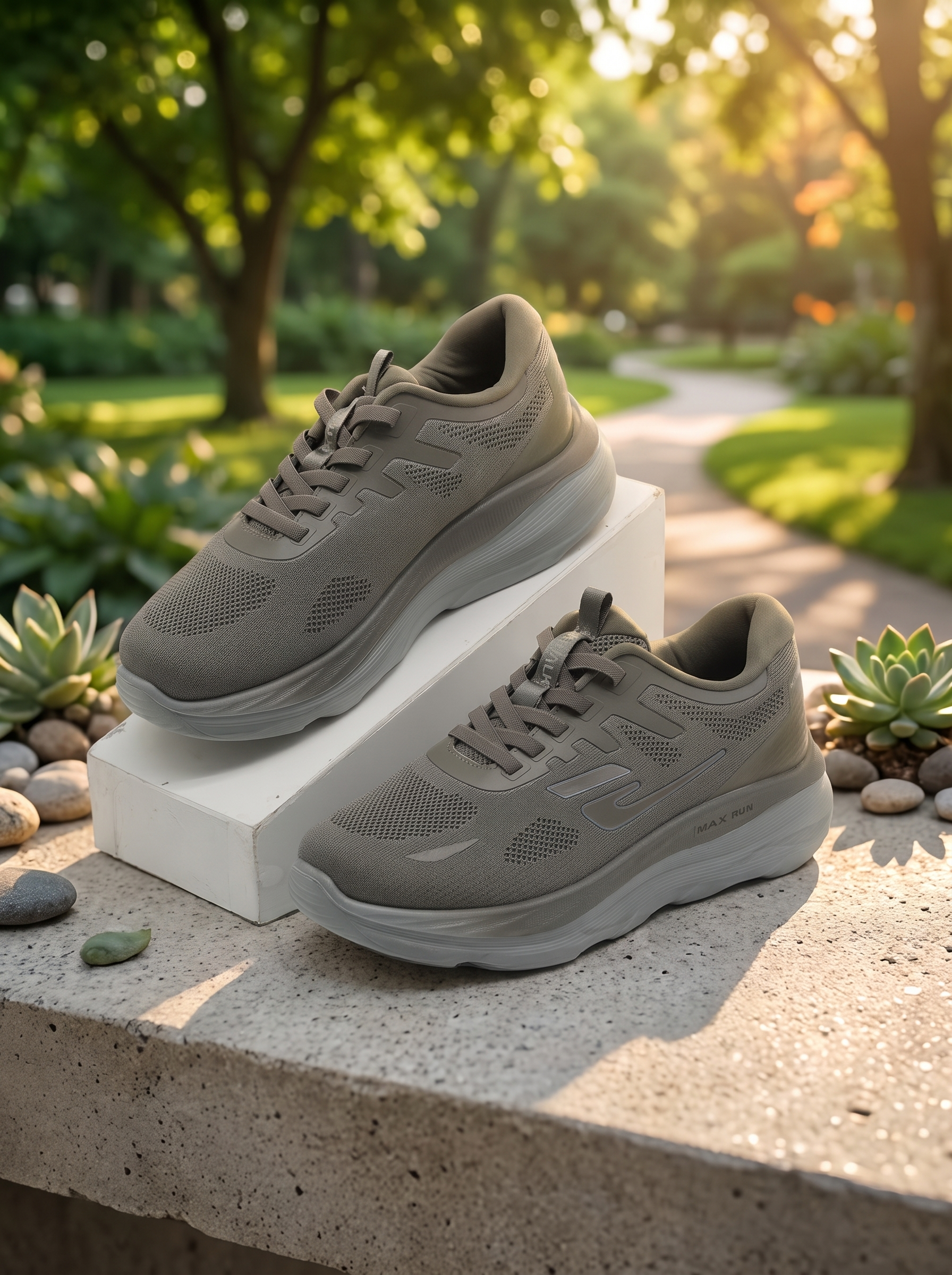 Great Walk Men’s Lightweight Athletic Running Shoes – Breathable Mesh Lace-Up Casual Walking Sneakers in Taupe & Grey