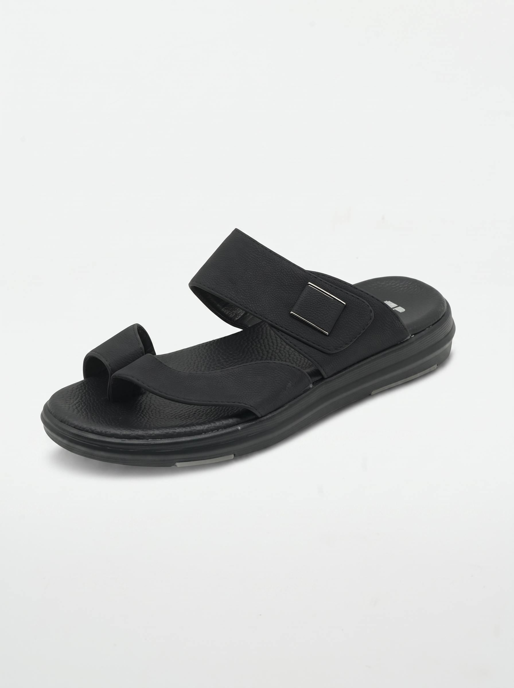 Men’s Comfort Toe-Loop Slide Sandals – Black Casual Open-Toe Slippers with Adjustable Upper Strap