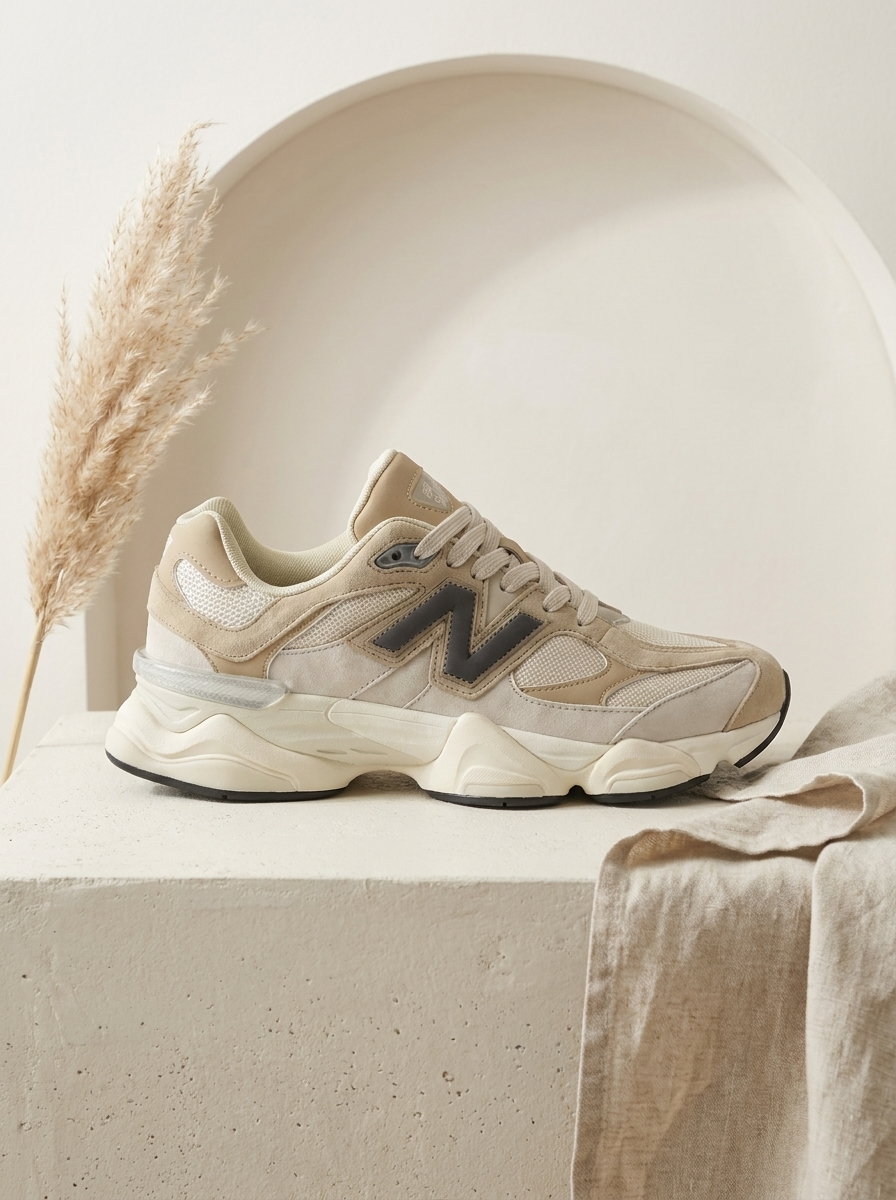 Men Retro Chunky Lifestyle Sneakers 9060 – Beige & Cream