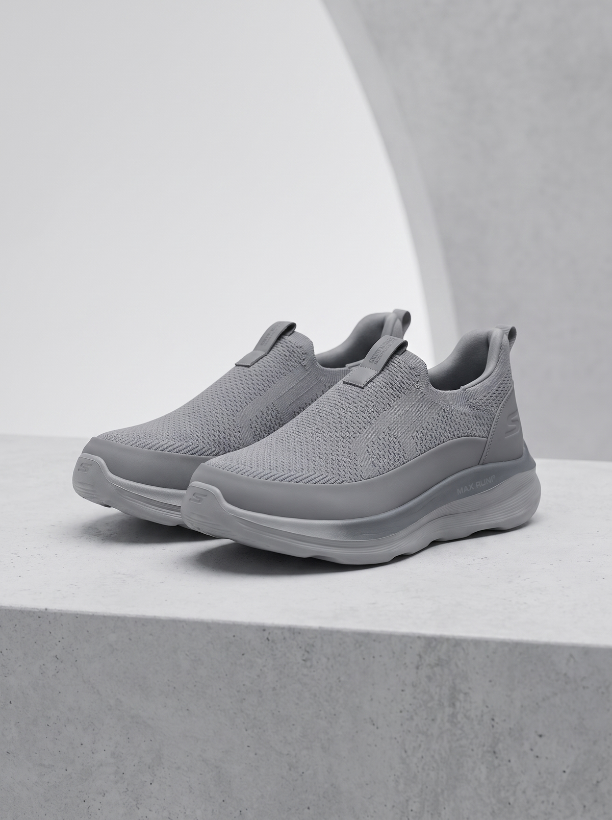 Max Run Walk Slip-On Walking Shoes | Lightweight Grey Knit Athletic Sneakers for Men