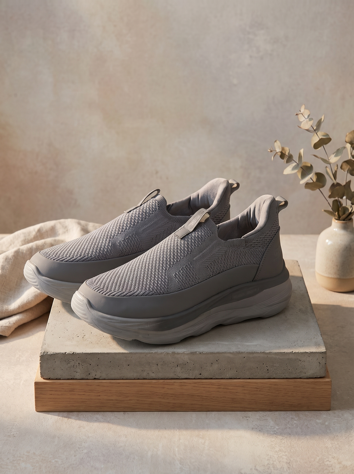 Max Run Walk Slip-On Walking Shoes | Lightweight Grey Knit Athletic Sneakers for Men