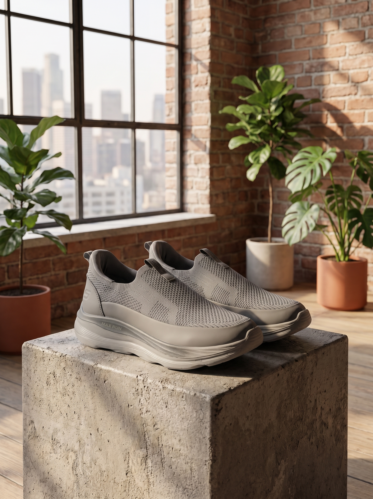 Max Run Walk Slip-On Walking Shoes | Lightweight Grey Knit Athletic Sneakers for Men