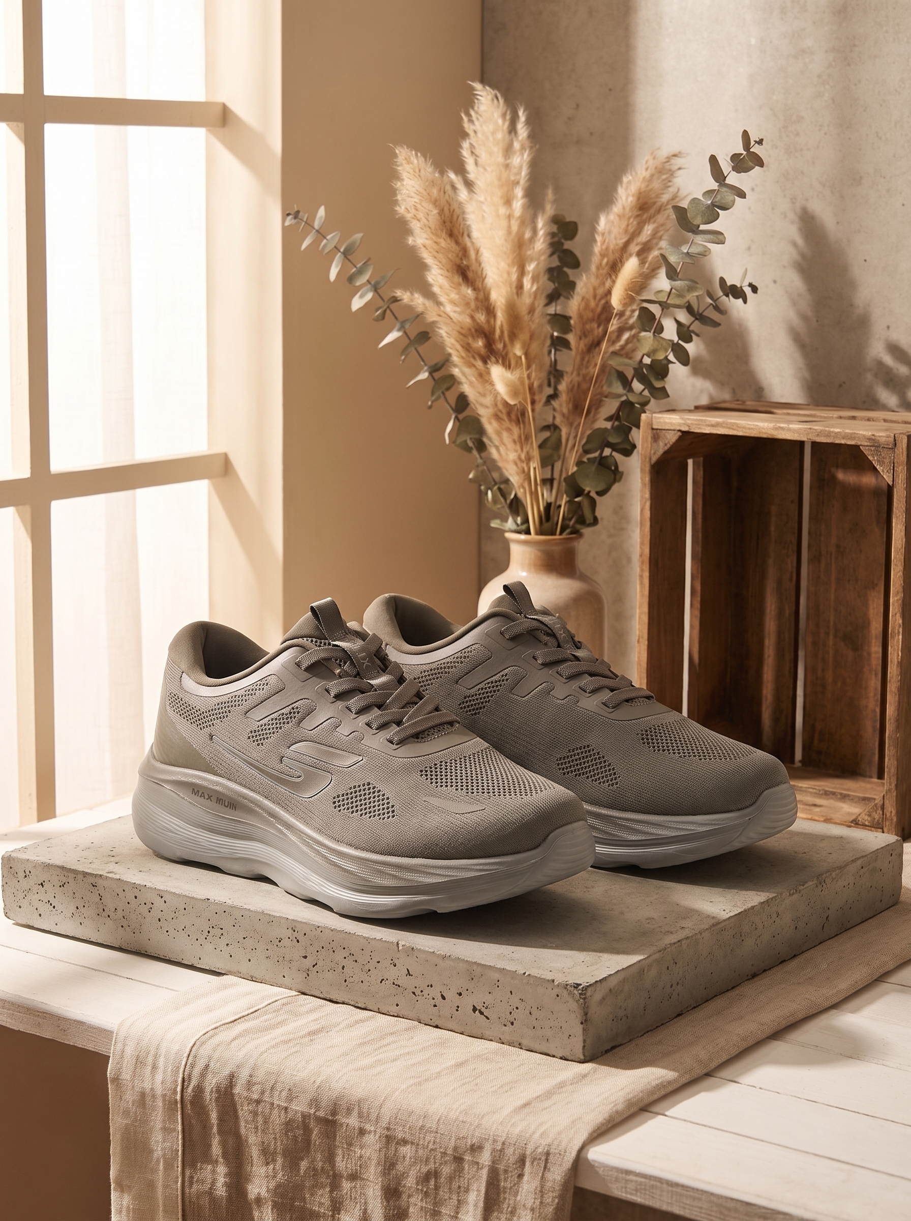 Great Walk Men’s Lightweight Athletic Running Shoes – Breathable Mesh Lace-Up Casual Walking Sneakers in Taupe & Grey