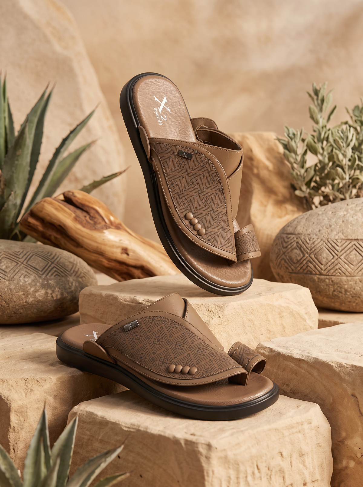Men’s Traditional Saudi Sandals – Premium Black Open-Toe Slip-On Slippers with Patterned Strap & Toe-Loop