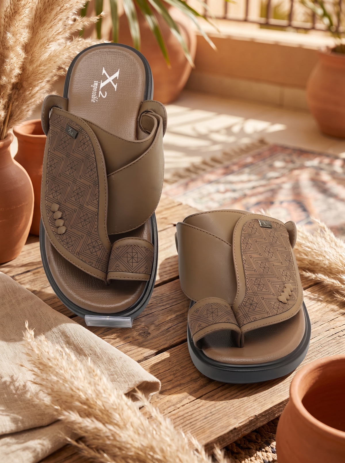 Men’s Traditional Saudi Sandals – Premium Black Open-Toe Slip-On Slippers with Patterned Strap & Toe-Loop