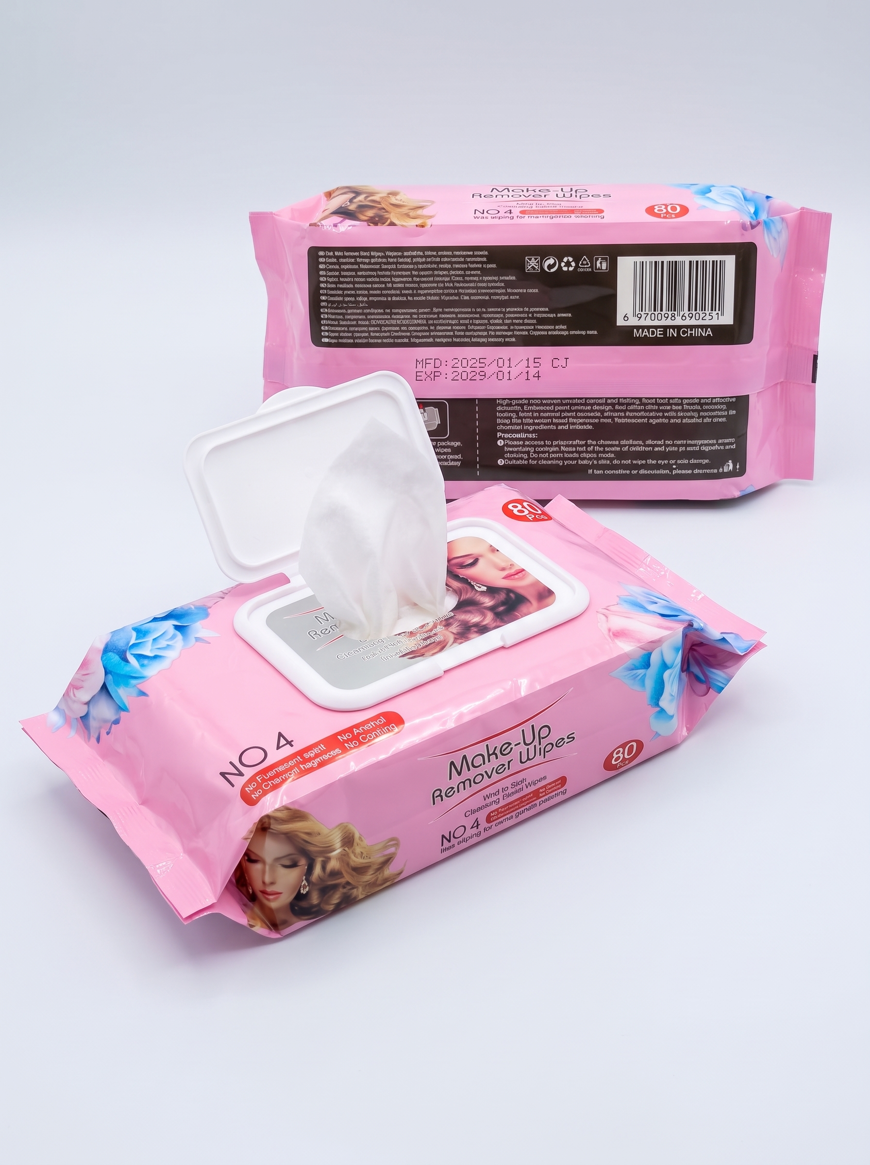 NO. 4 Gentle Cleansing Make-Up Remover Wipes – 80 Pcs Facial Wet Wipes with Flip-Top Lid