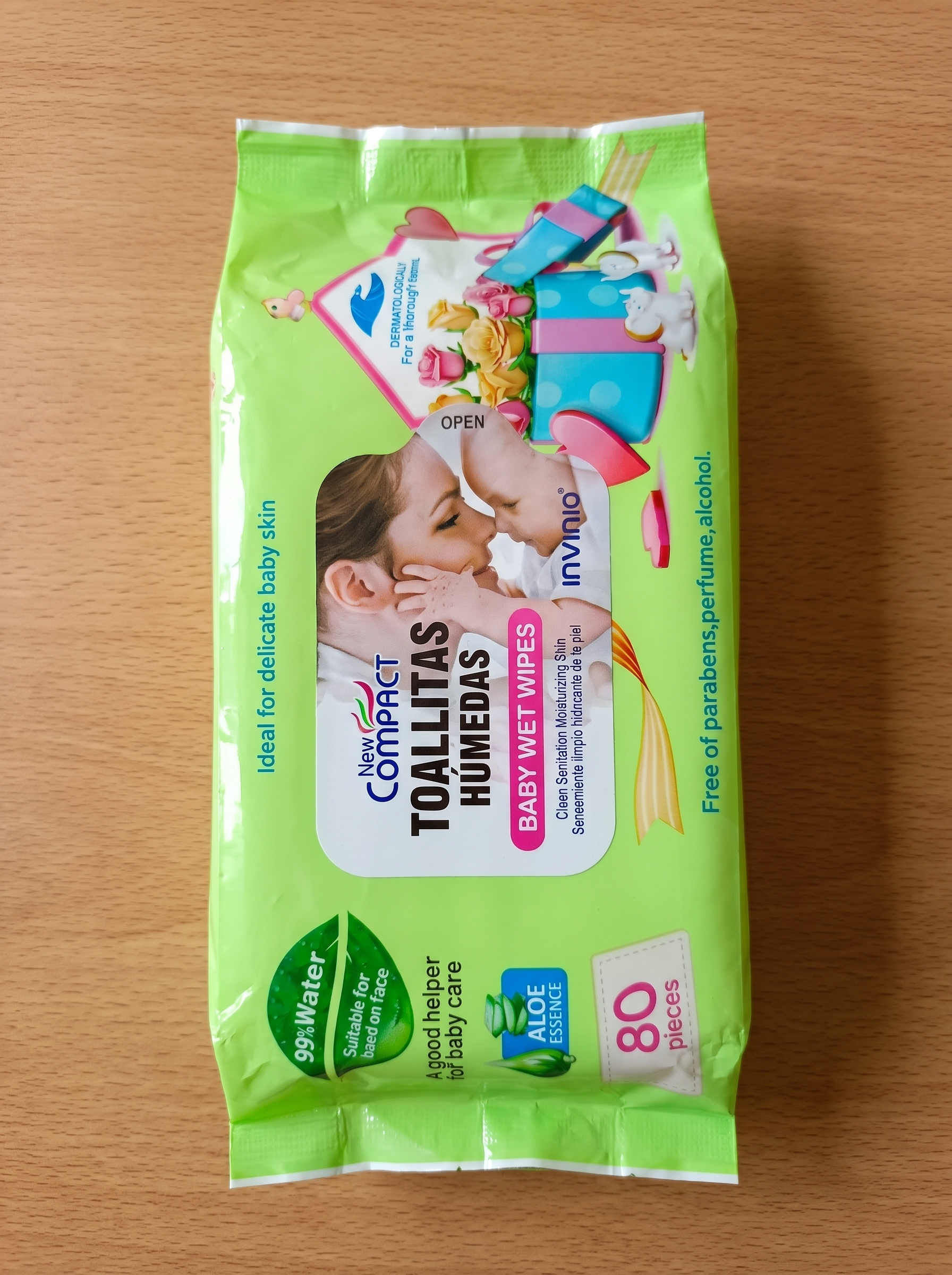 New Compact Toallitas Húmedas Baby Wet Wipes – 99% Water & Aloe Essence (80 Pcs)