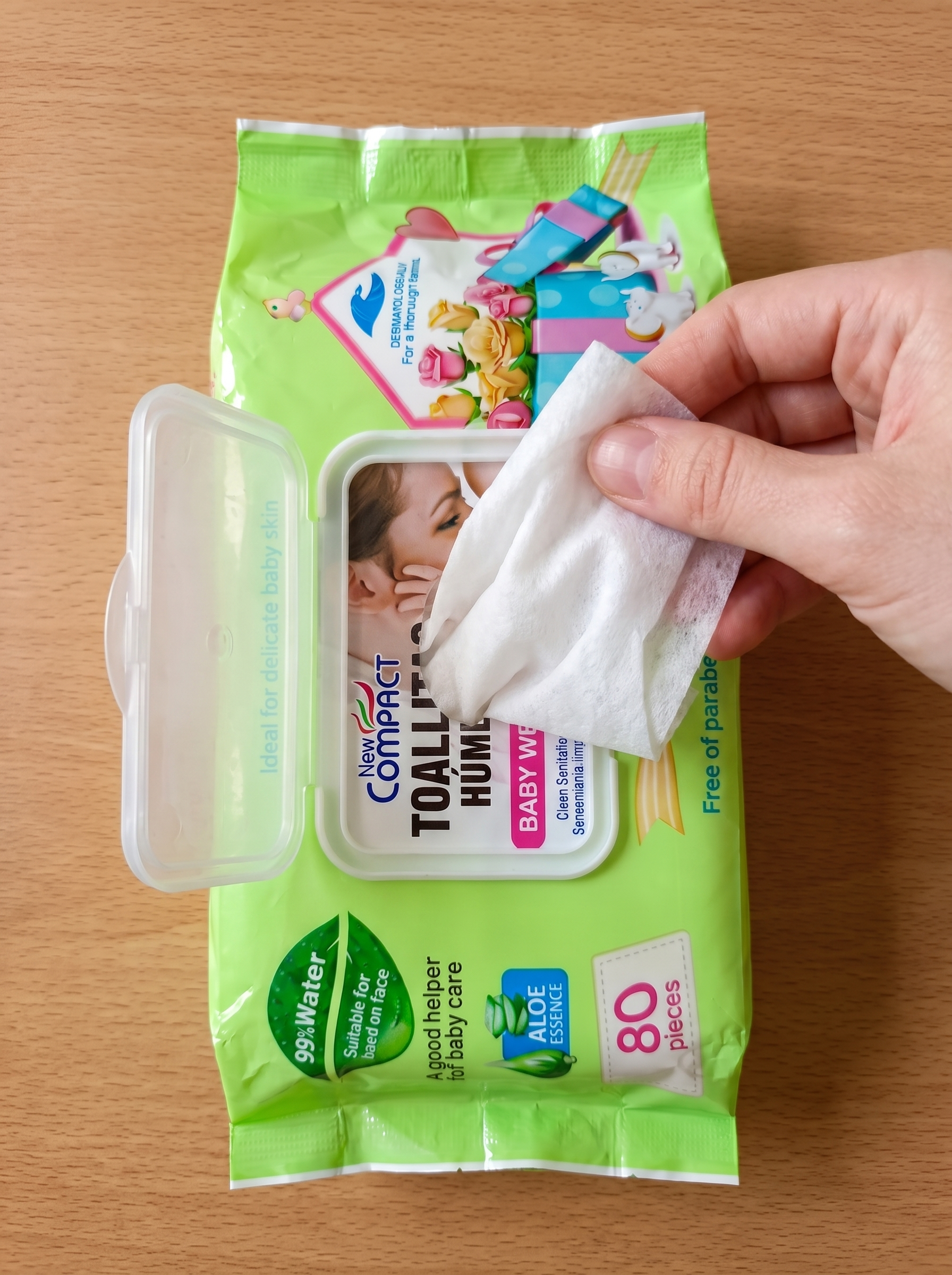New Compact Toallitas Húmedas Baby Wet Wipes – 99% Water & Aloe Essence (80 Pcs)