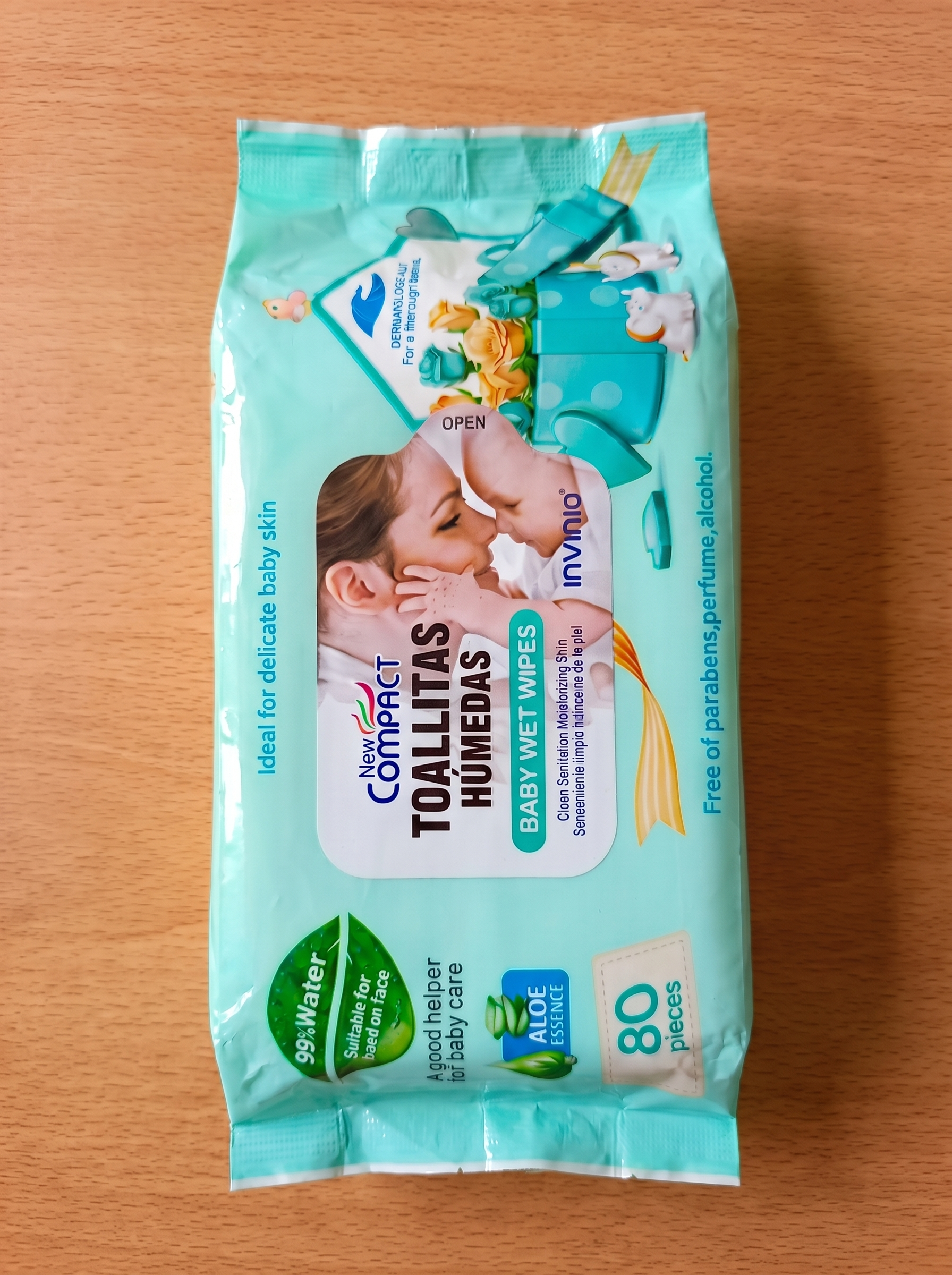 New Compact Toallitas Húmedas Baby Wet Wipes – 99% Water & Aloe Essence (80 Pcs)