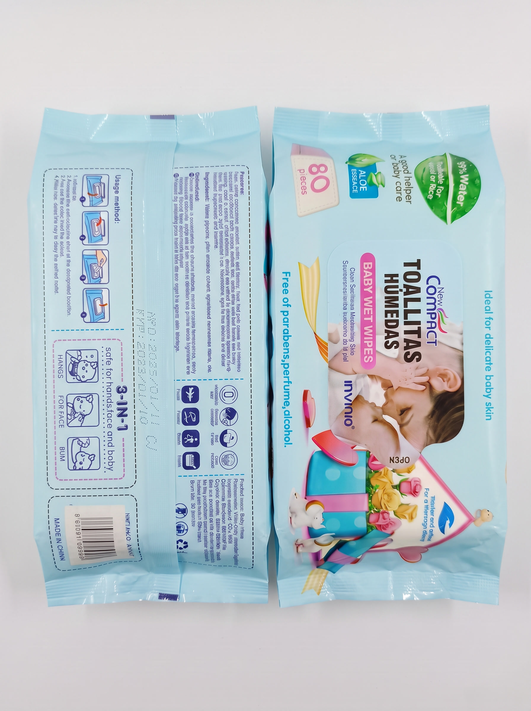 New Compact Toallitas Húmedas Baby Wet Wipes – 99% Water & Aloe Essence (80 Pcs)