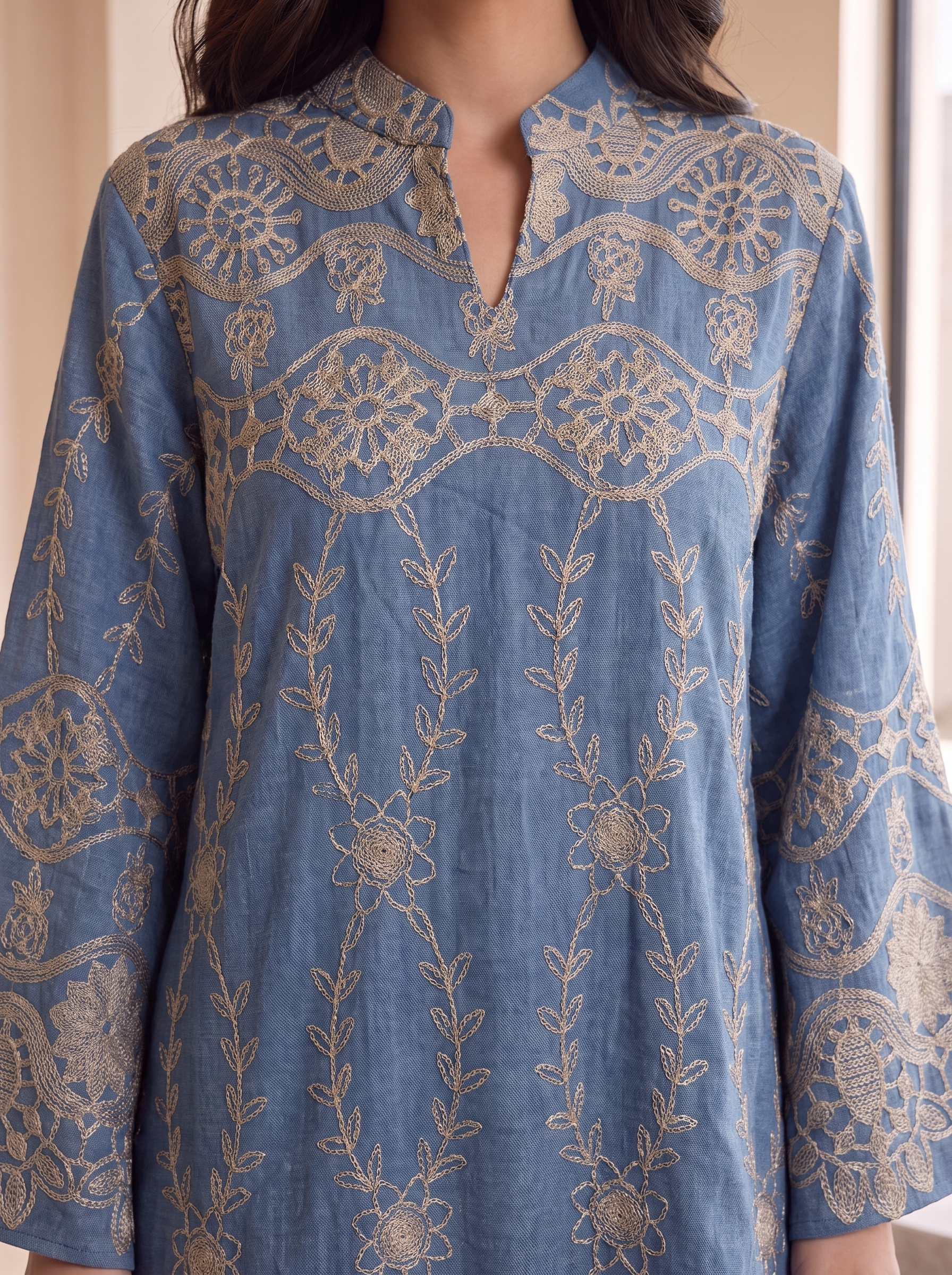 Women’s Embroidered Maxi Kaftan Dress – Elegant Long-Sleeve Casual & Festive Long Dress