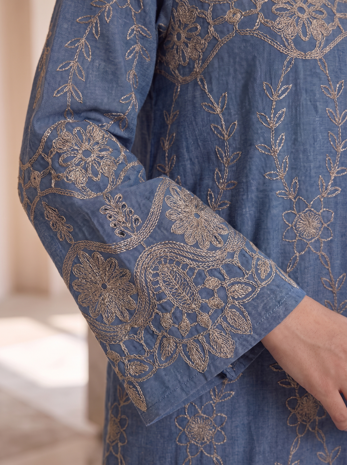 Women’s Embroidered Maxi Kaftan Dress – Elegant Long-Sleeve Casual & Festive Long Dress