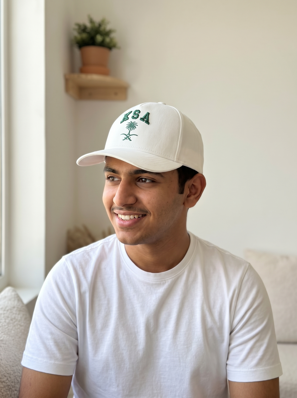 Saudi National Day Embroidered Cap – KSA & Palm Tree Emblem Design