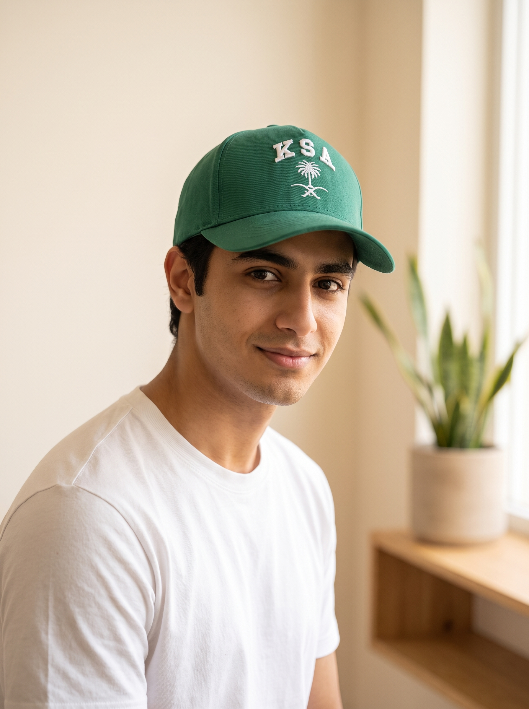 Saudi National Day Embroidered Cap – KSA & Palm Tree Emblem Design