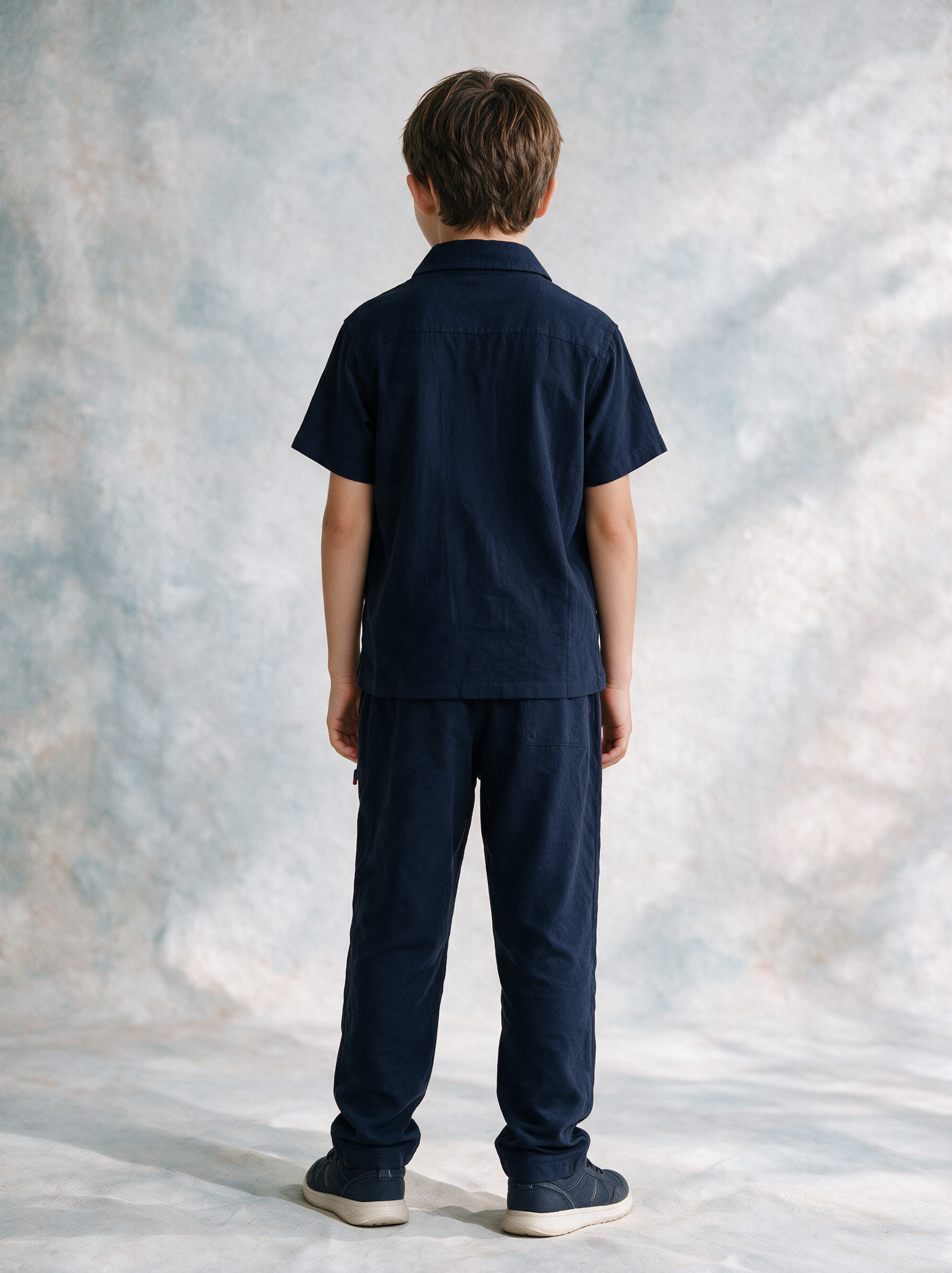 Boys’ Navy Blue Short-Sleeve Button-Down Shirt and Jogger Pants Matching Set