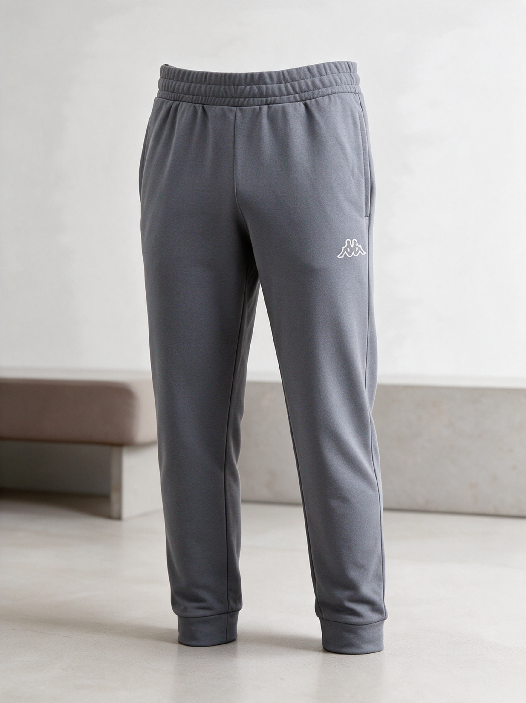 Men’s Dark Grey Fleece Jogger Pants with Elastic Waistband & Logo Detail