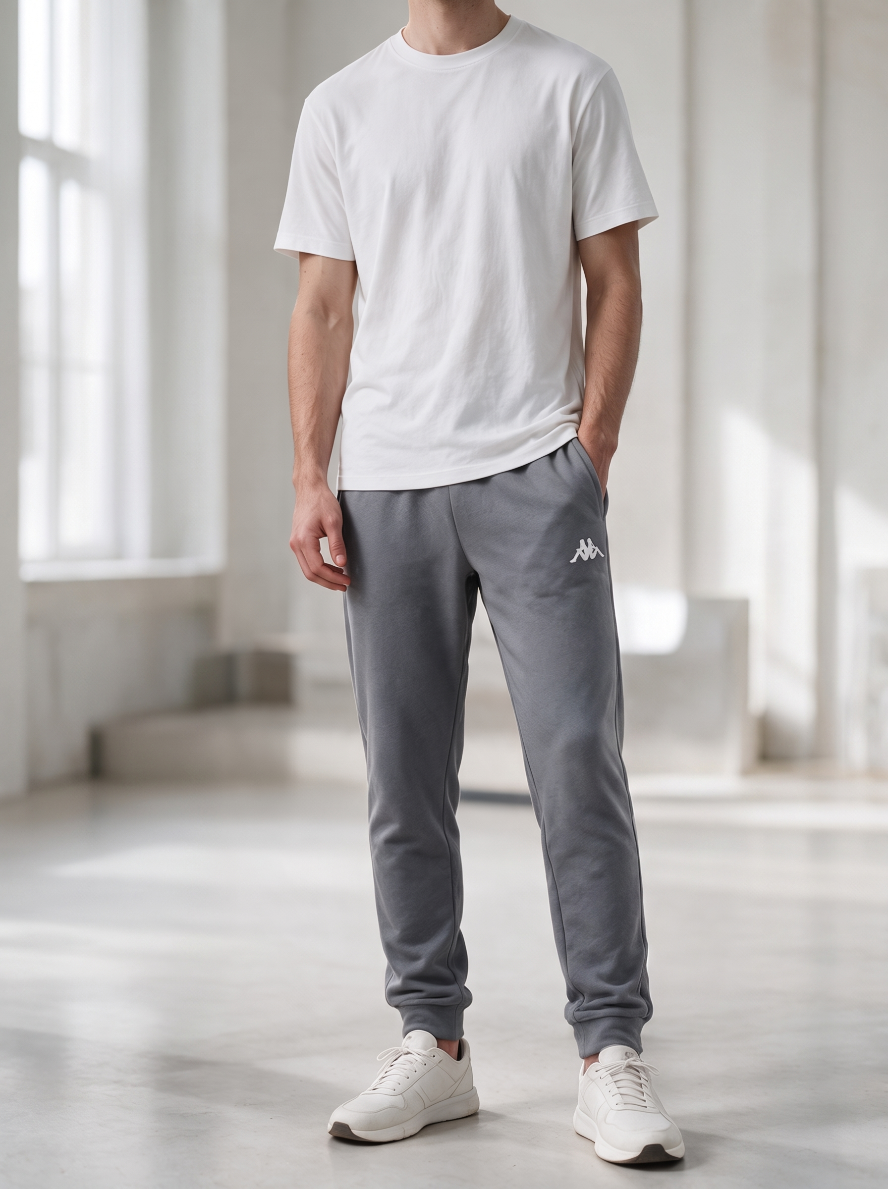 Men’s Dark Grey Fleece Jogger Pants with Elastic Waistband & Logo Detail