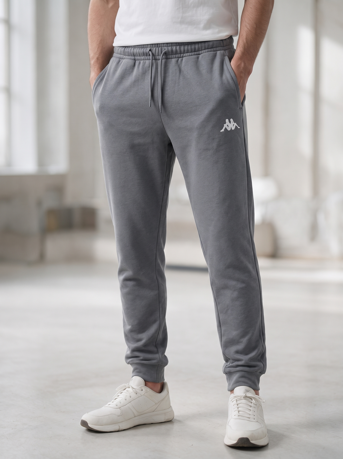 Men’s Dark Grey Fleece Jogger Pants with Elastic Waistband & Logo Detail
