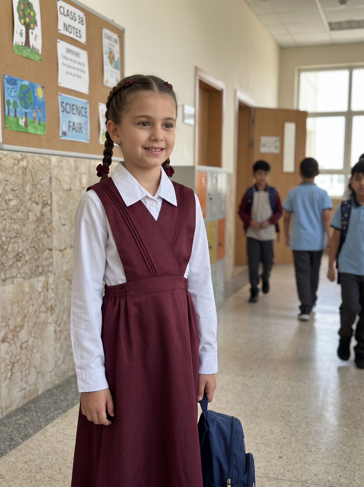 Classic Maroon School Uniform Dress with White Shirt