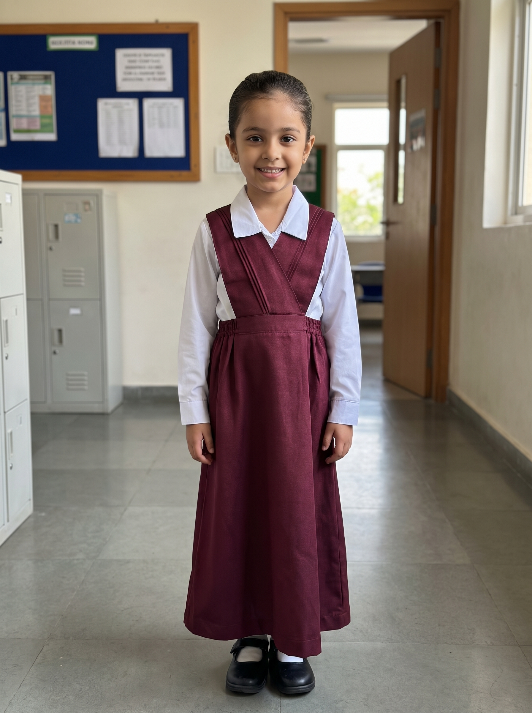 Classic Maroon School Uniform Dress with White Shirt