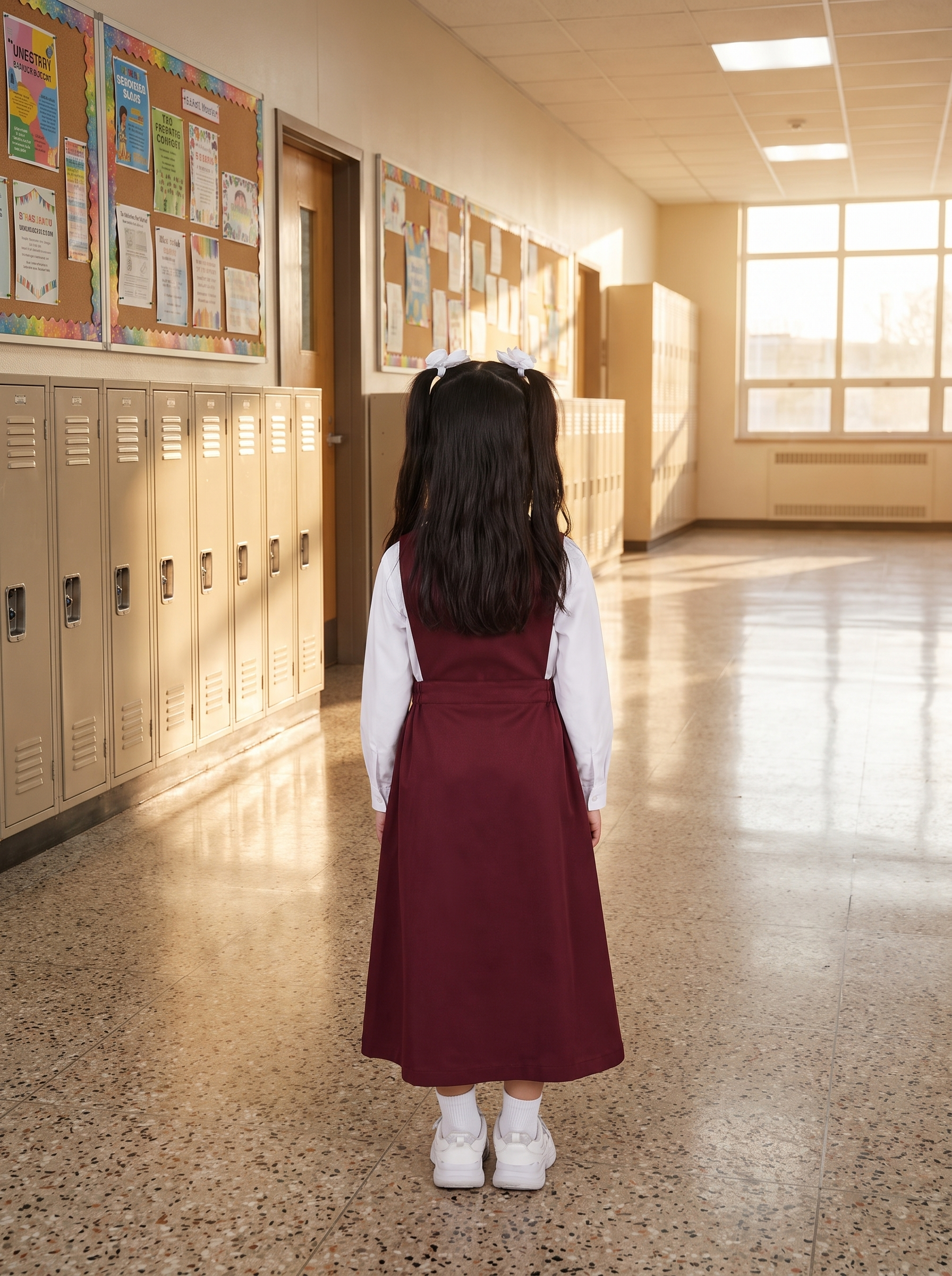 Classic Maroon School Uniform Dress with White Shirt