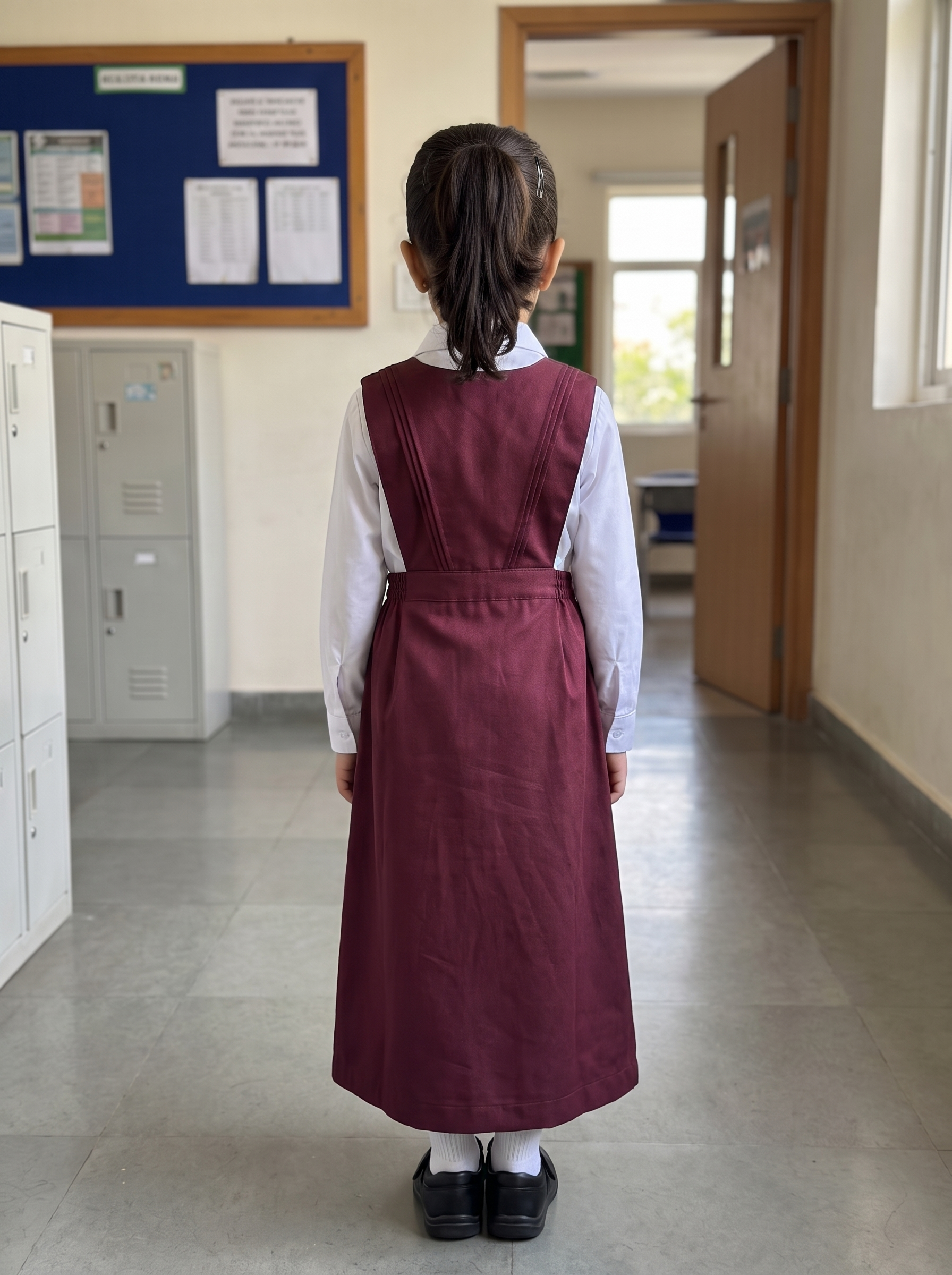 Classic Maroon School Uniform Dress with White Shirt