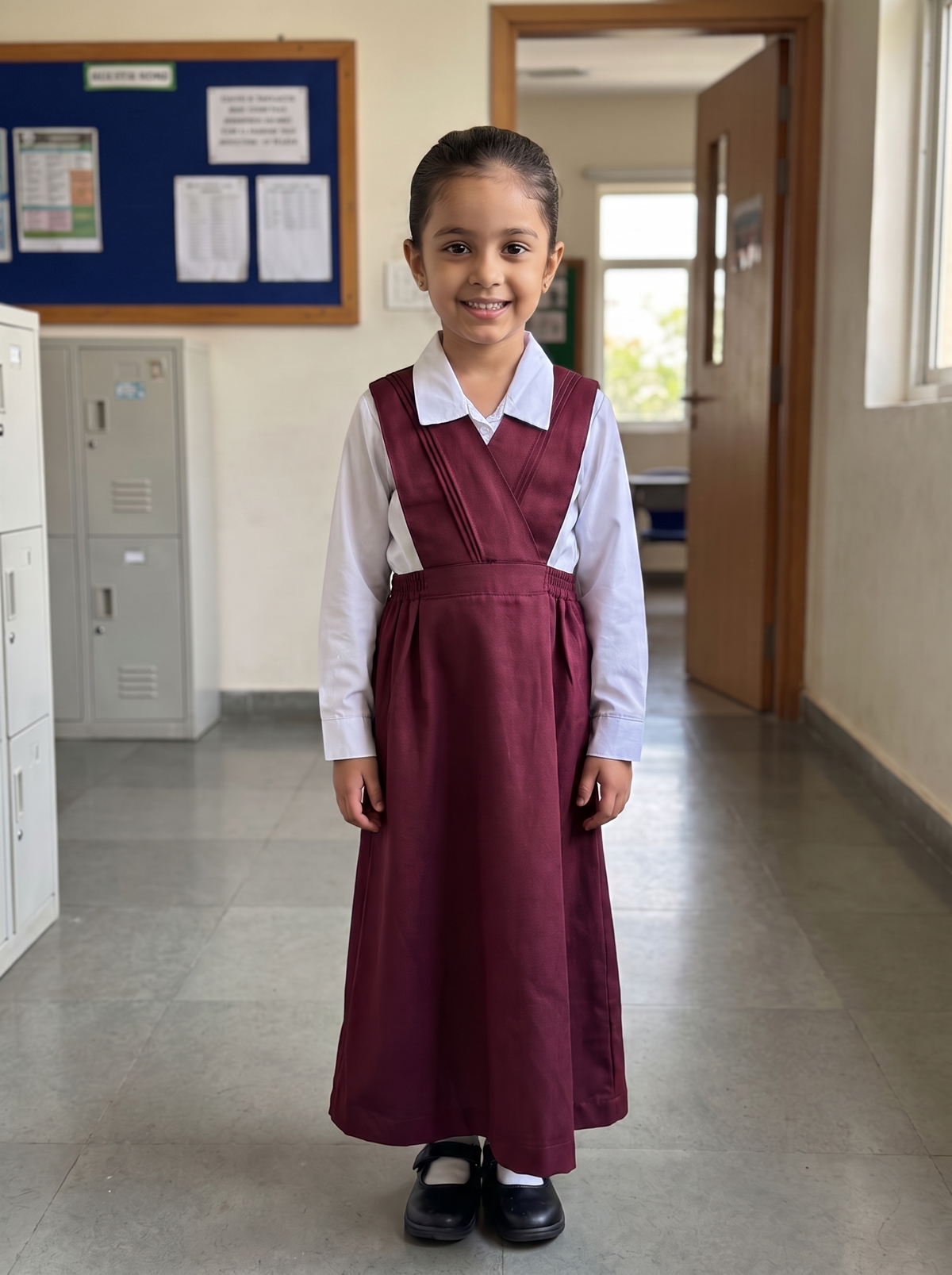 Classic Maroon School Uniform Dress with White Shirt