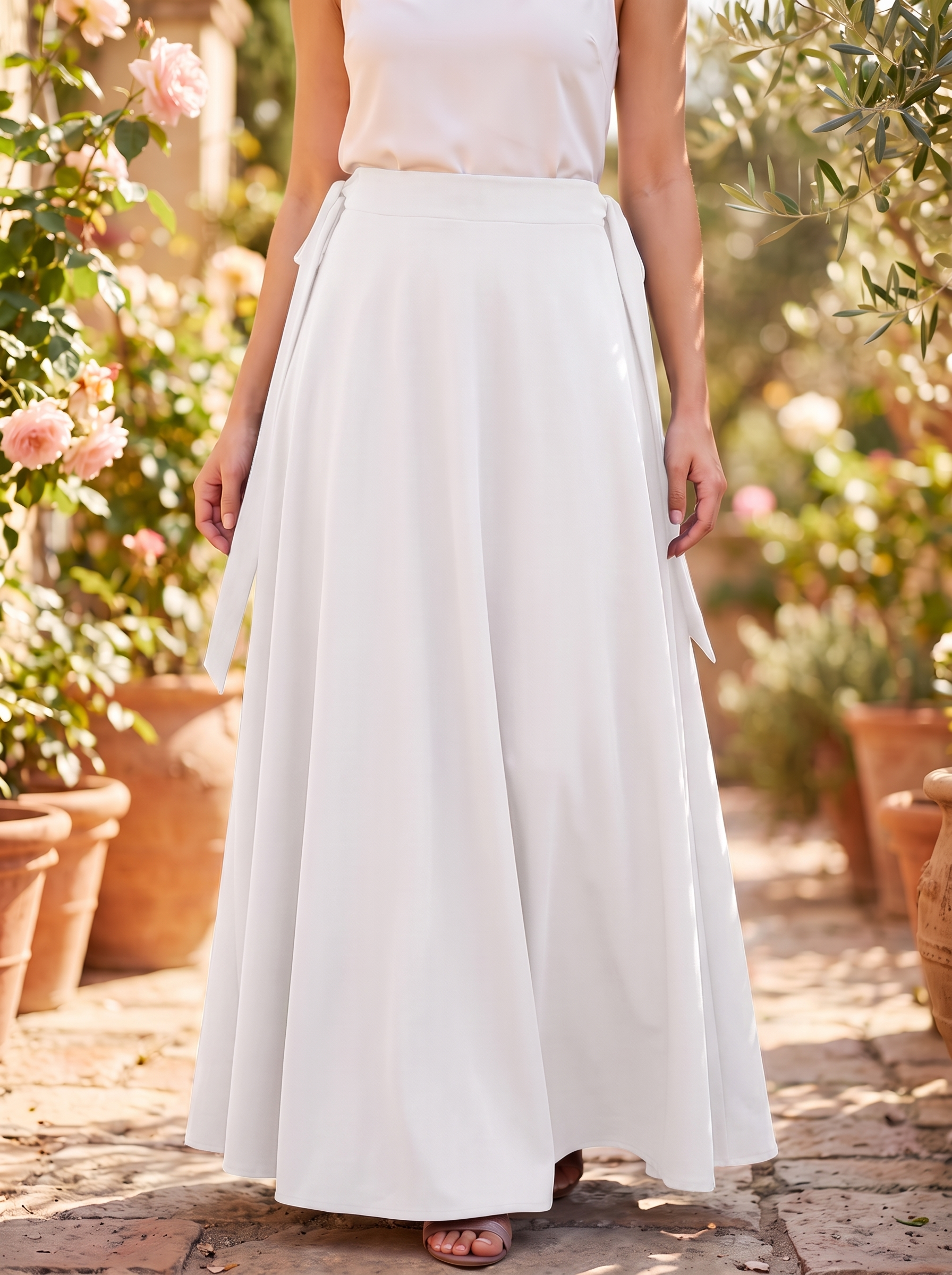 Women’s Finelook Elegant Skirt with Belt – White, Navy, and Black