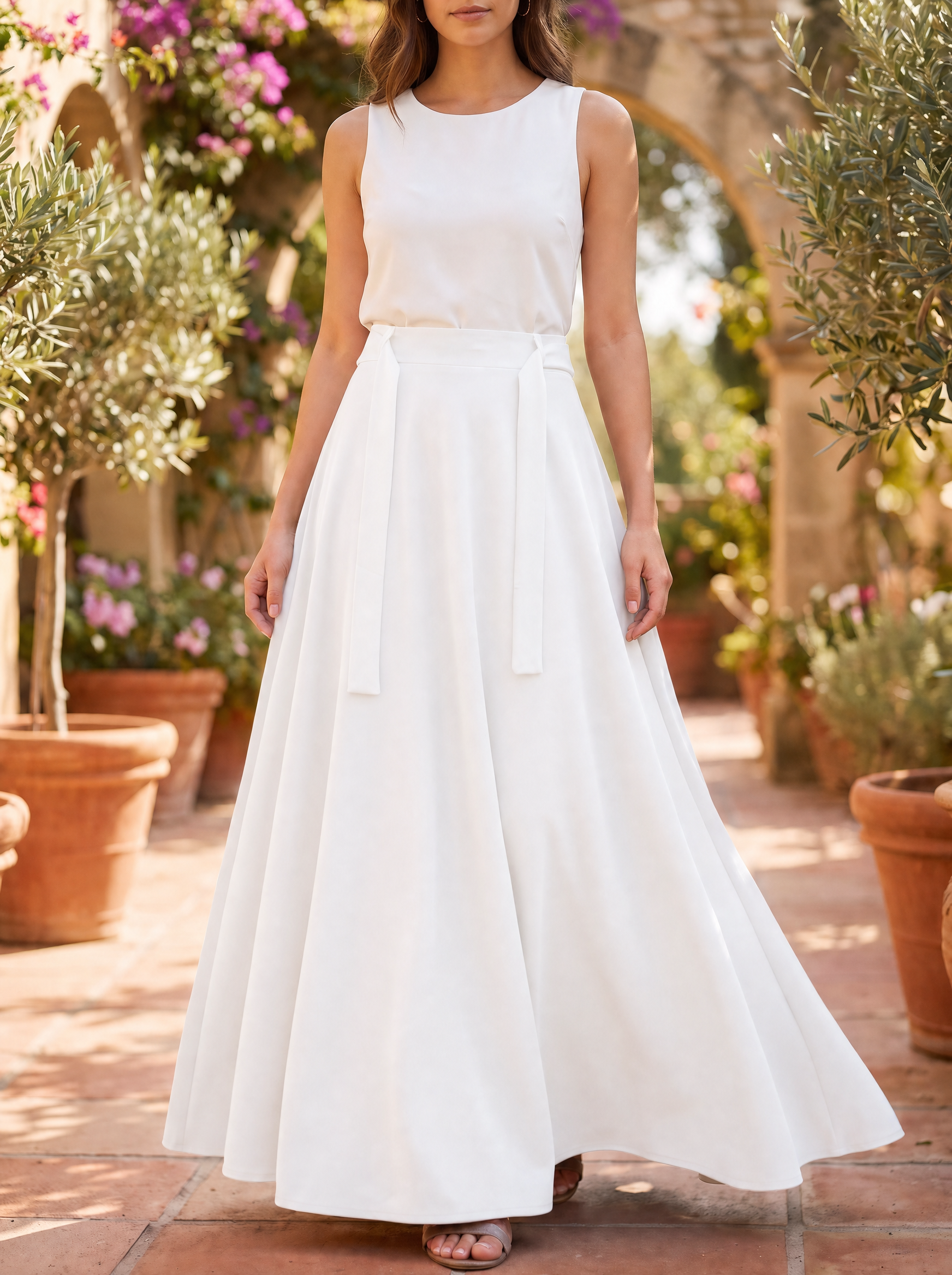 Women’s Finelook Elegant Skirt with Belt – White, Navy, and Black