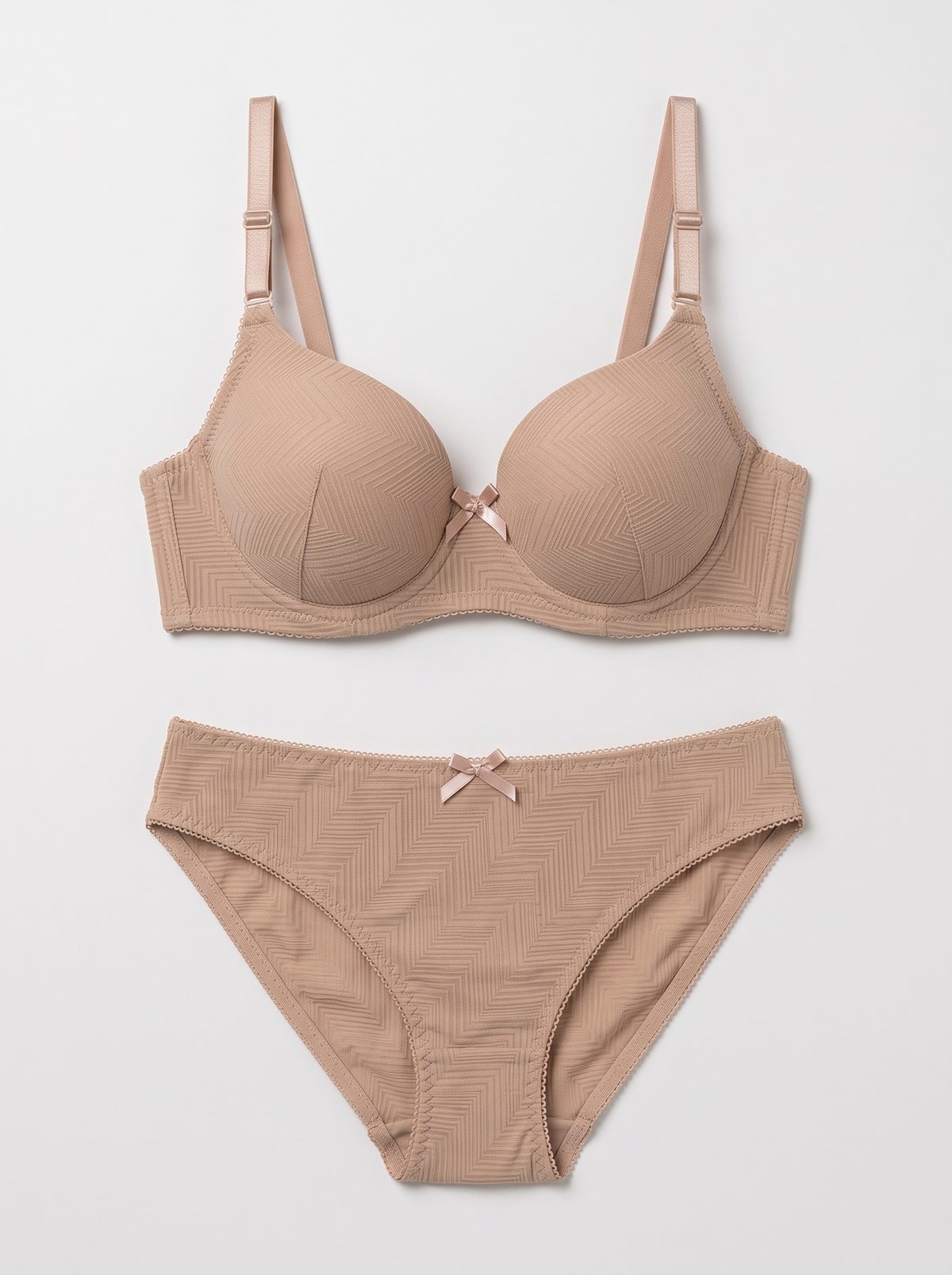 Chevron Textured Lingerie Set – Matching Underwire Bra and Lace-Trim Briefs