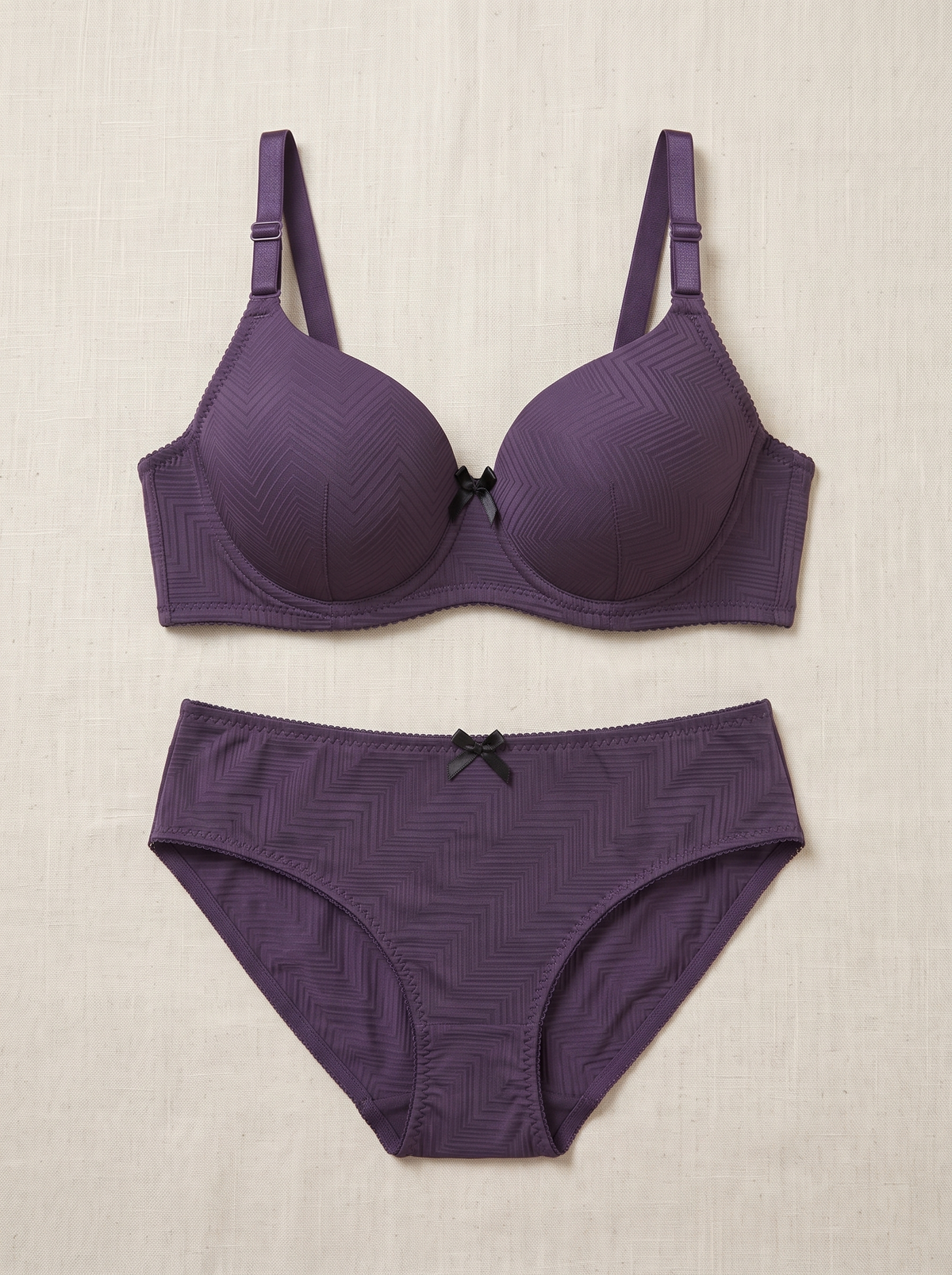 Chevron Textured Lingerie Set – Matching Underwire Bra and Lace-Trim Briefs