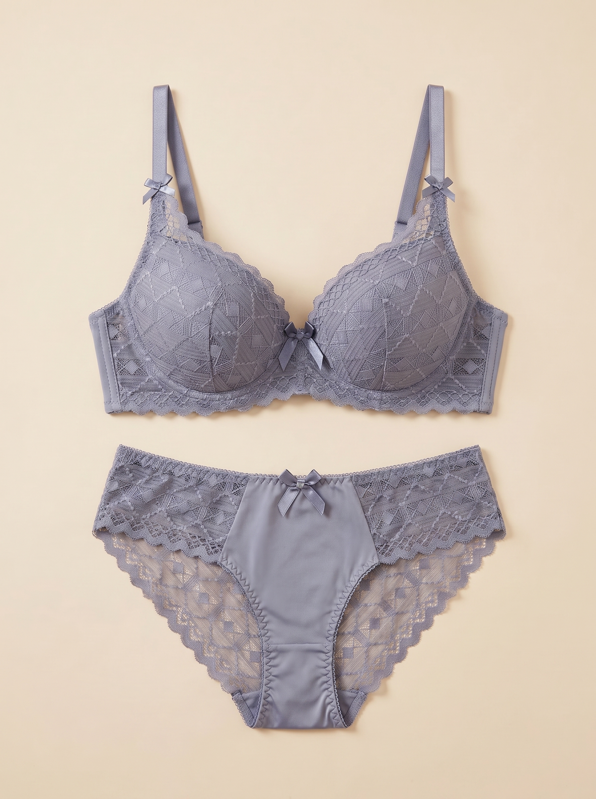 Women's Lace Underwire Bra and Matching Panty Lingerie Set – Sheer Leaf Motif Bralette & Briefs