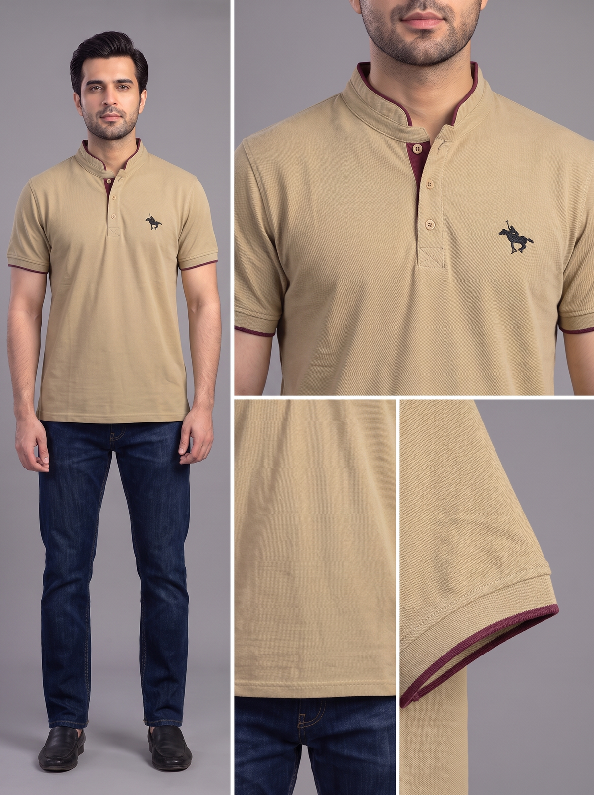 Men’s Mandarin Collar Polo Shirt – 3 Piece Color