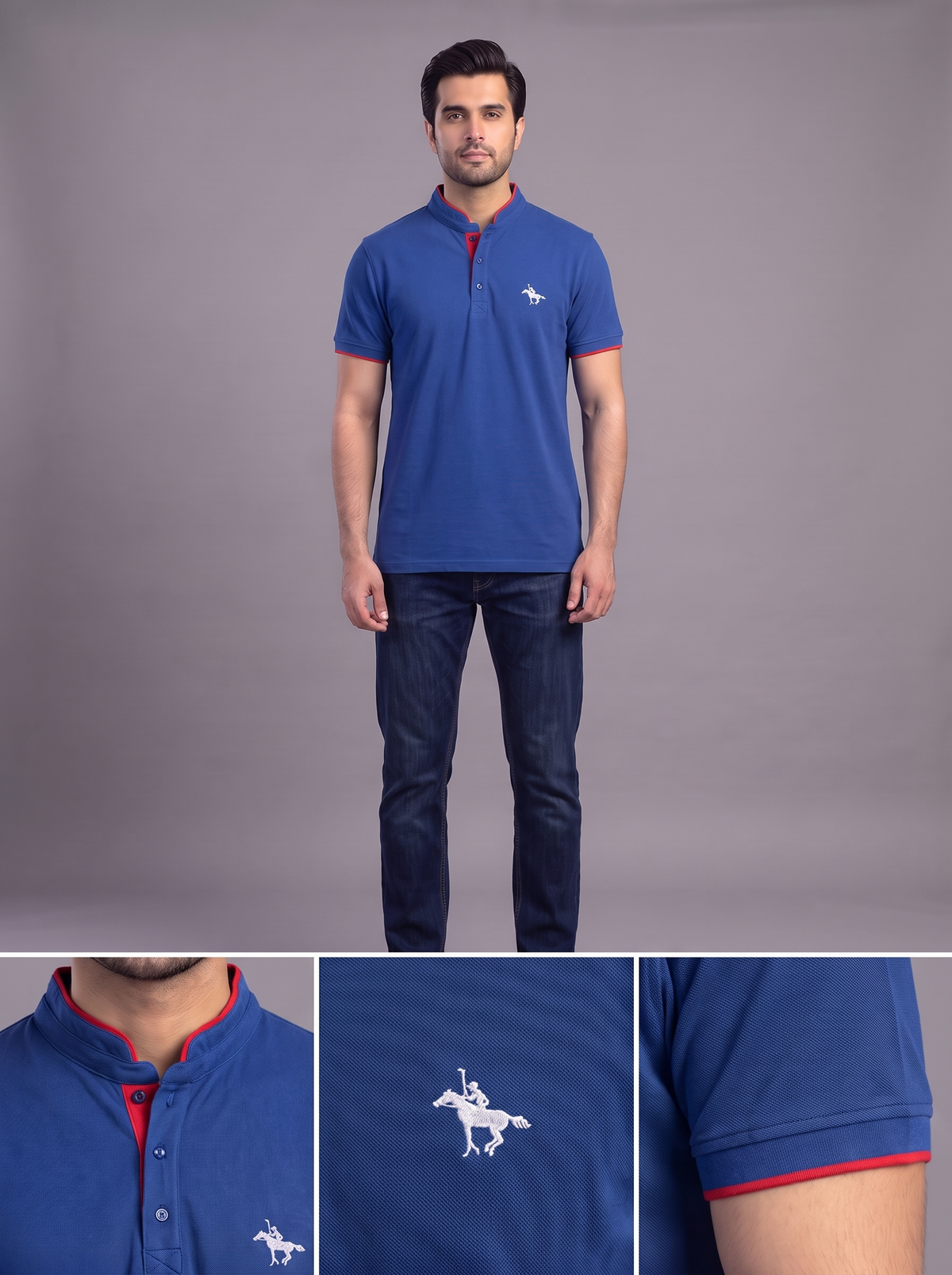 Men’s Mandarin Collar Polo Shirt – 3 Piece Color