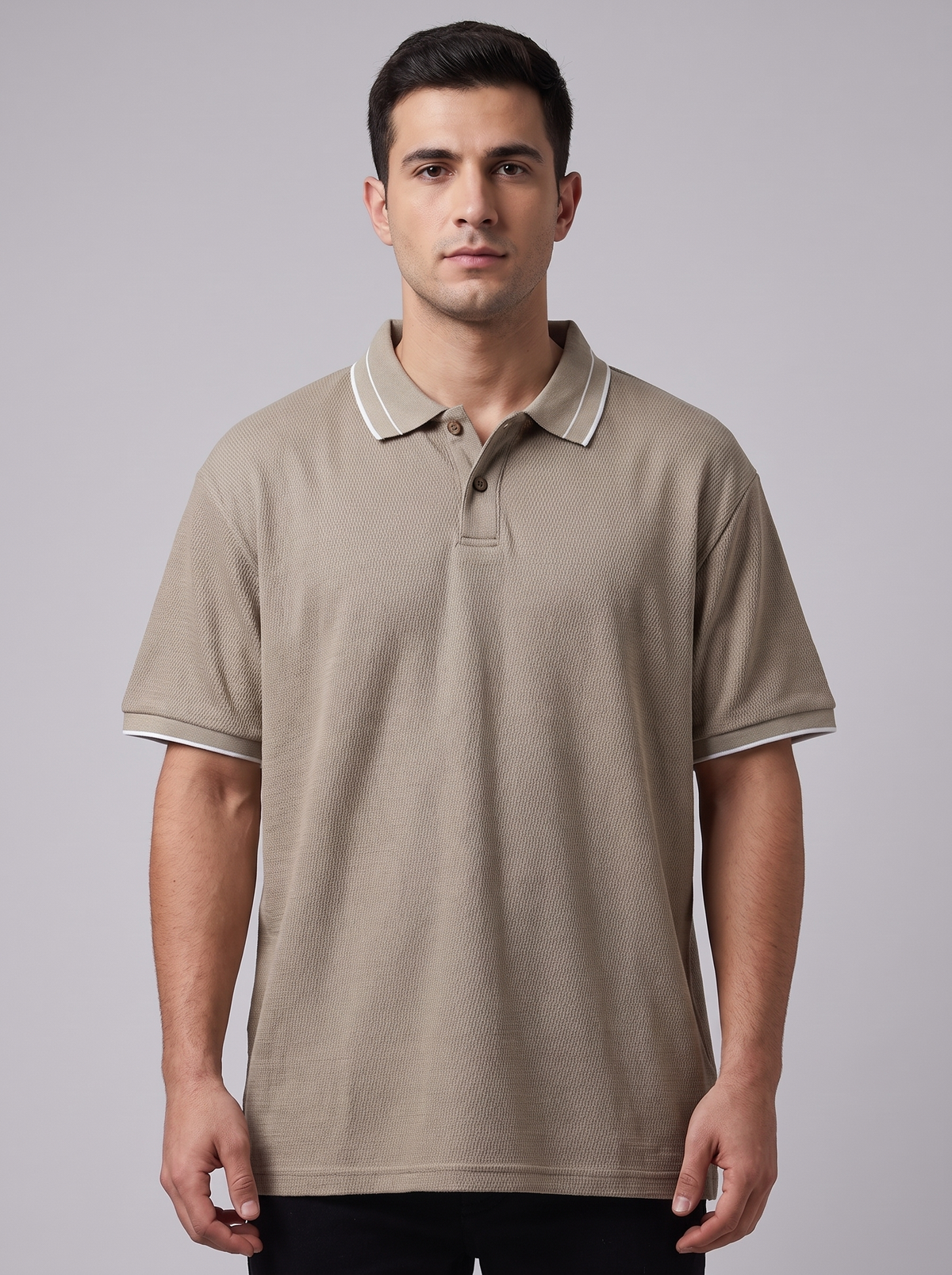Men’s Contrast Tipped Textured Polo Shirt | Classic Short Sleeve Casual Top