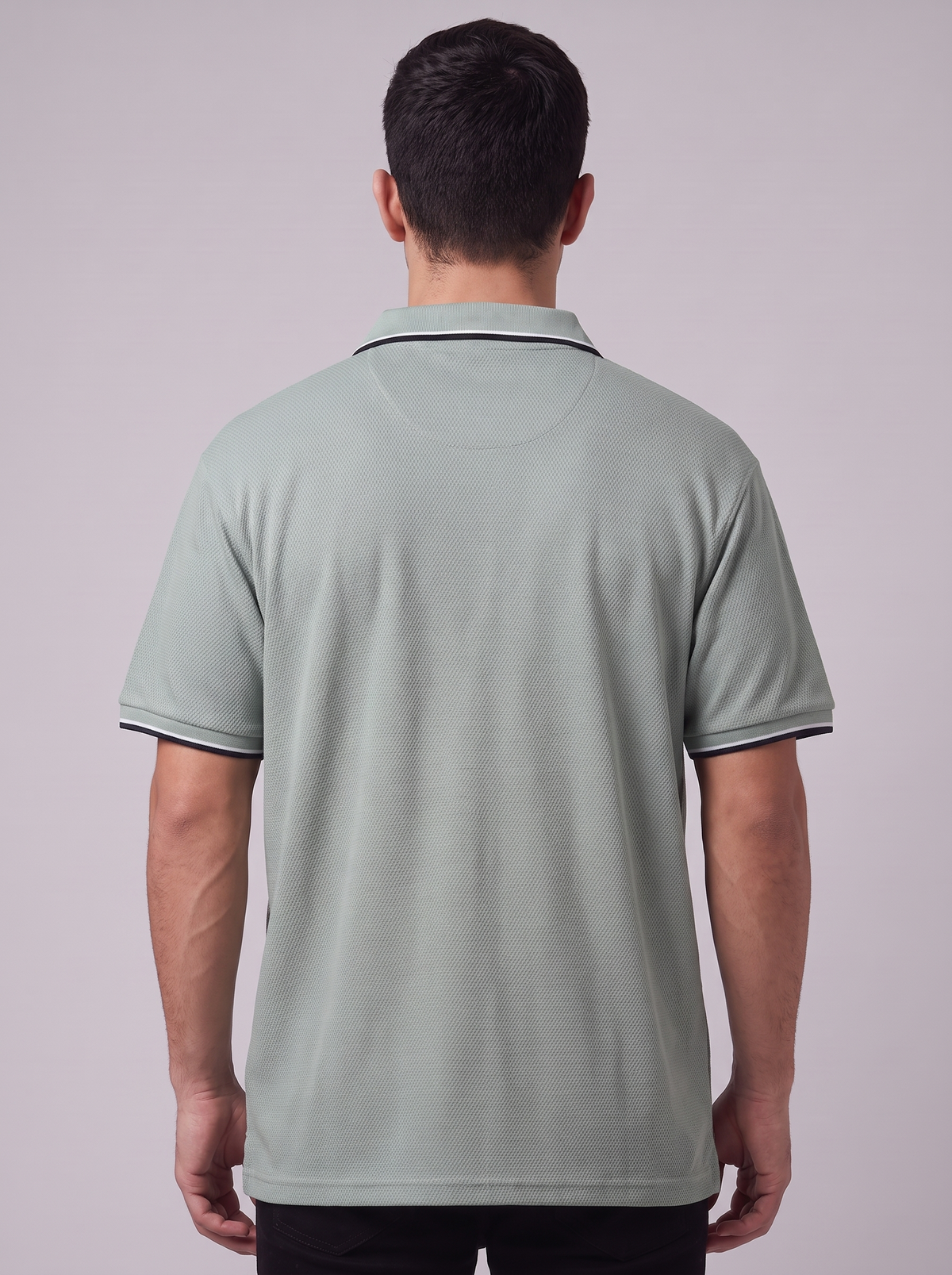 Men’s Mint Green Contrast Tipped Textured Polo Shirt | Classic Short Sleeve Casual Top