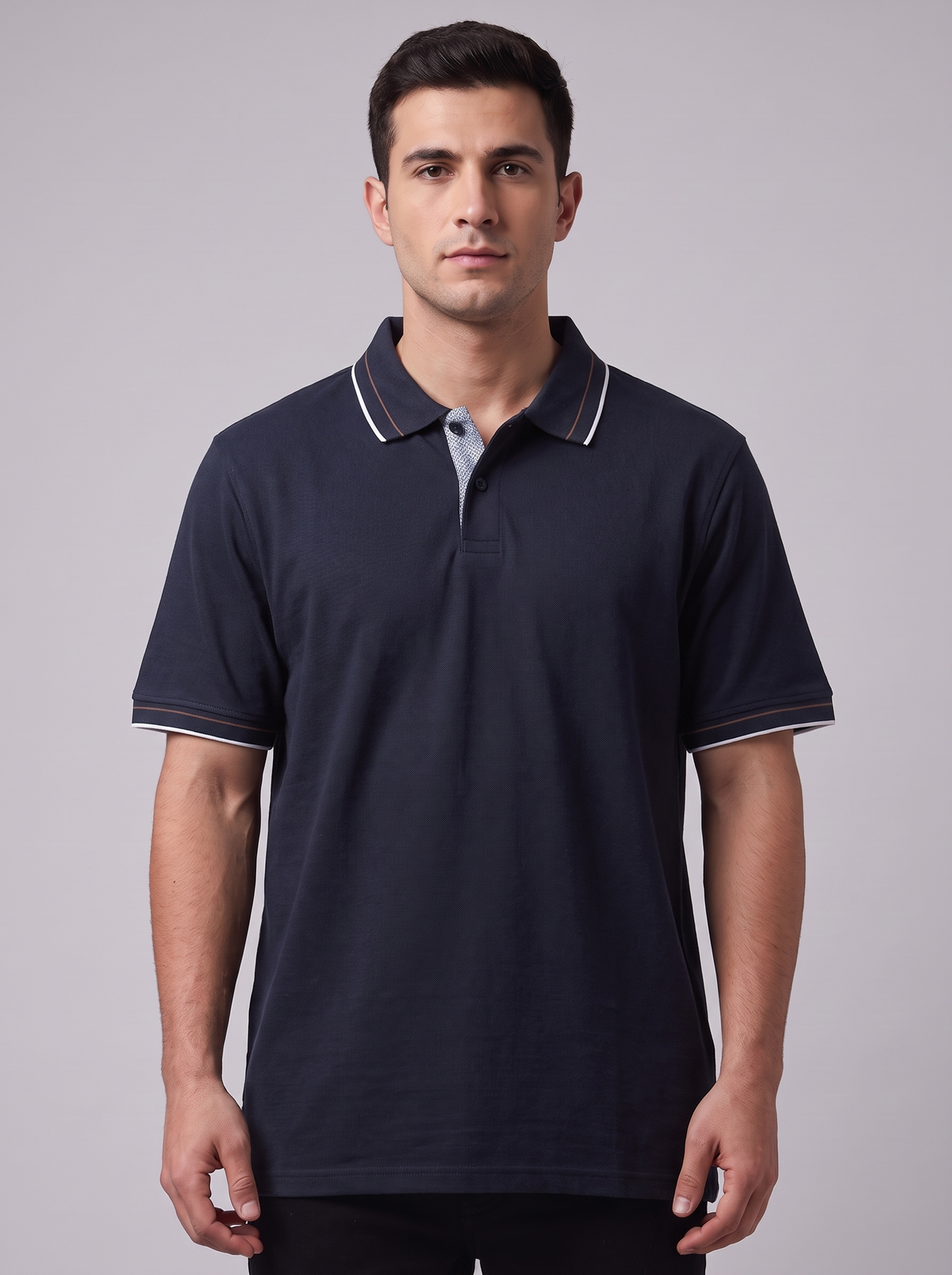 Men’s Contrast Tipped Textured Polo Shirt | Classic Short Sleeve Casual Top