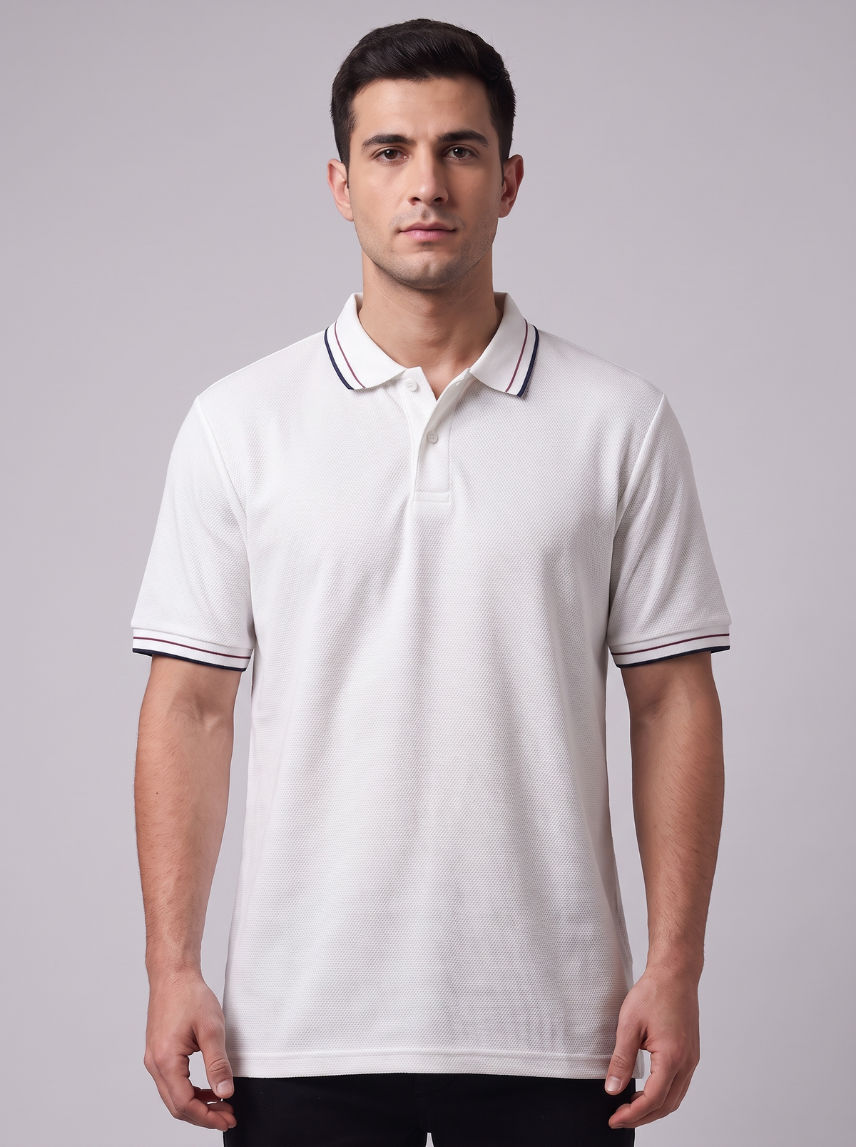Men’s Contrast Tipped Textured Polo Shirt | Classic Short Sleeve Casual Top