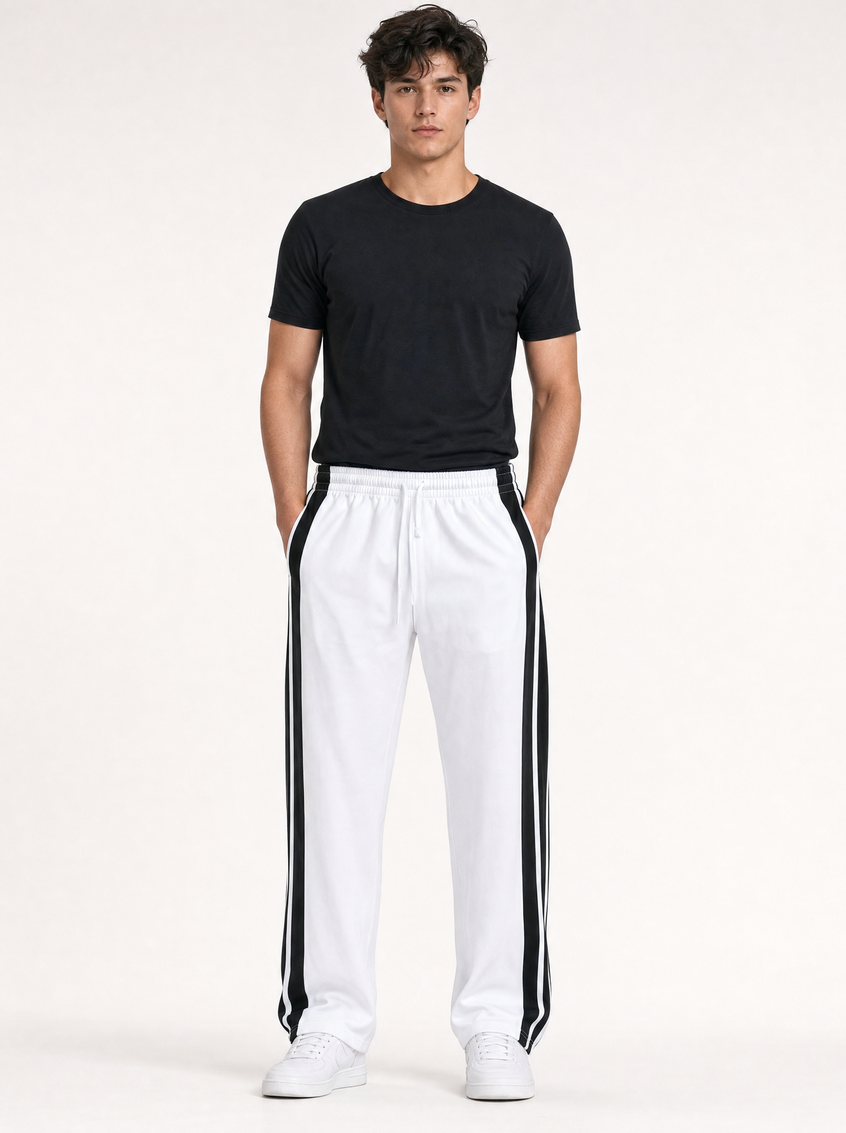 Men’s Side-Stripe Track Pants – Casual Athletic Joggers with Drawstring Waist