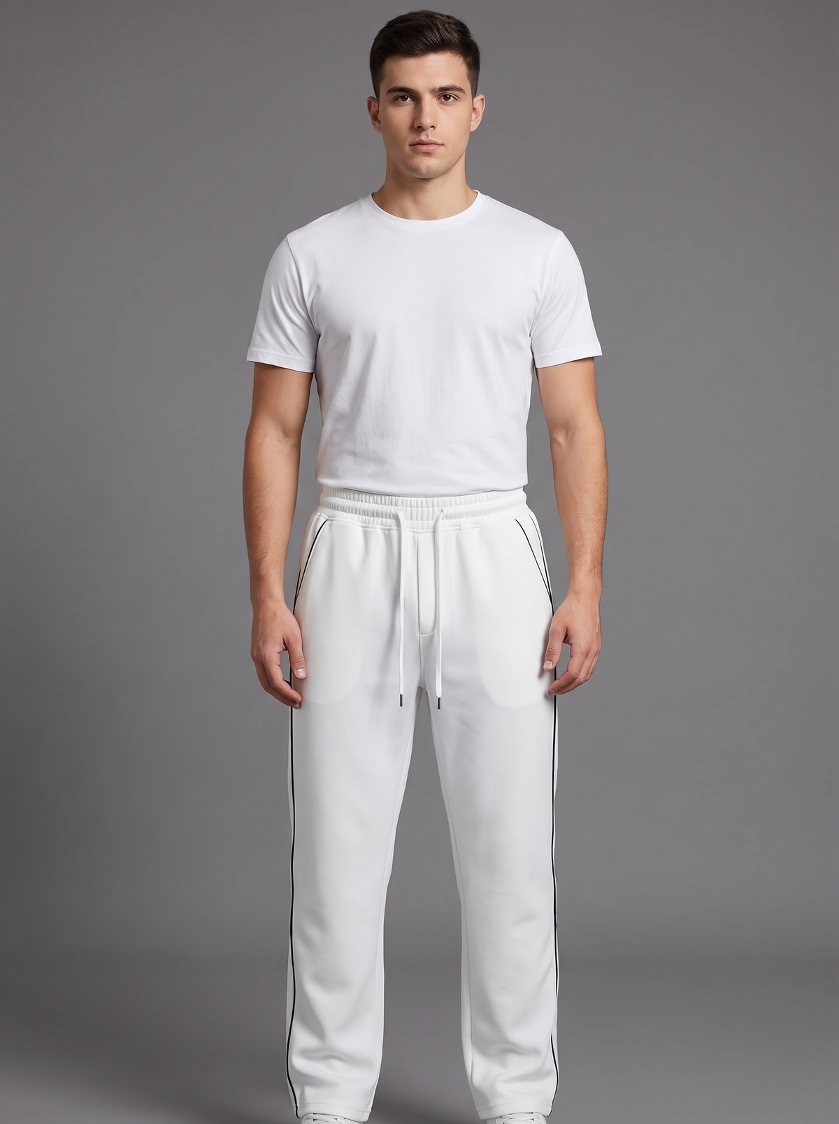 Men’s Piping Detail Track Pants – Casual Athletic Joggers with Drawstring Waist