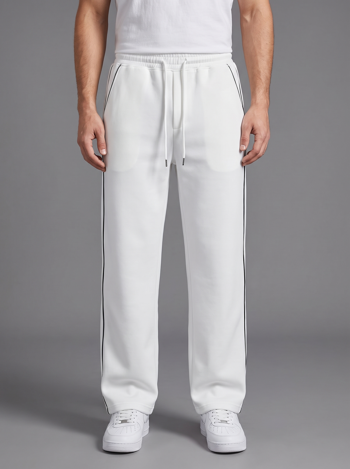 Men’s Piping Detail Track Pants – Casual Athletic Joggers with Drawstring Waist