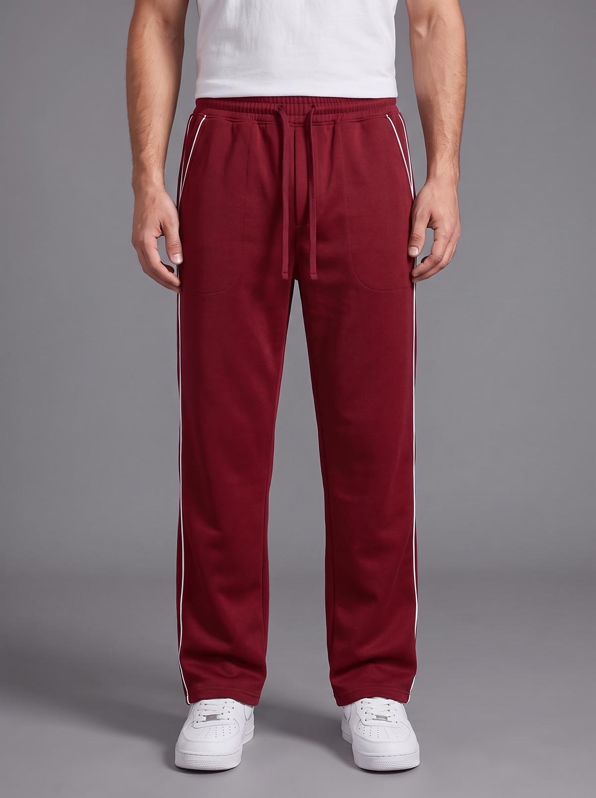 Men’s Piping Detail Track Pants – Casual Athletic Joggers with Drawstring Waist