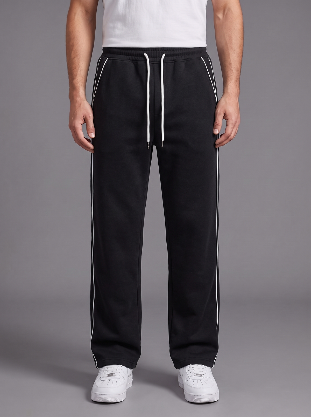 Men’s Piping Detail Track Pants – Casual Athletic Joggers with Drawstring Waist