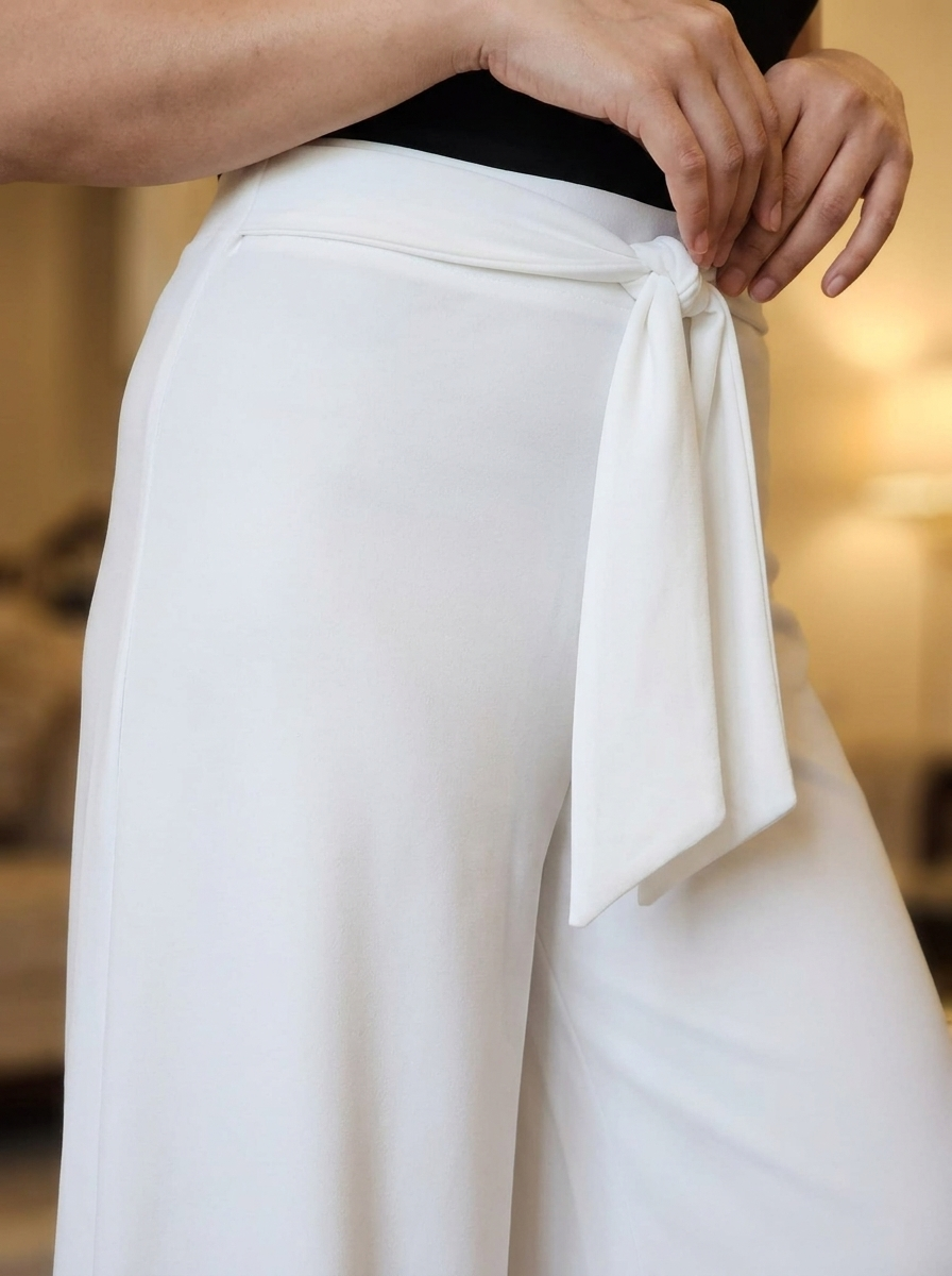 Women's High-Waisted Tie-Belt Wide-Leg Trousers - Pleated Fluid Tailored Pants