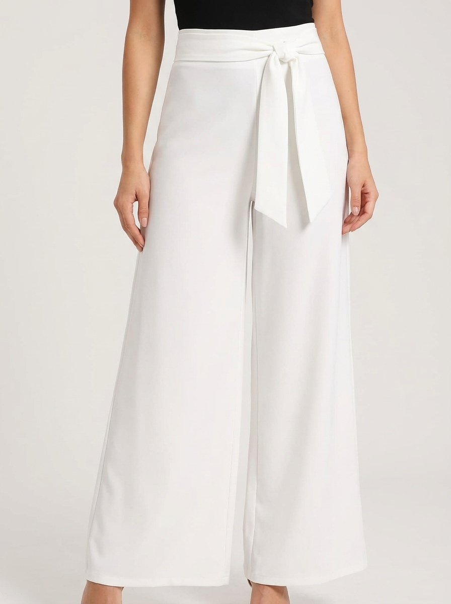 Women's High-Waisted Tie-Belt Wide-Leg Trousers - Pleated Fluid Tailored Pants