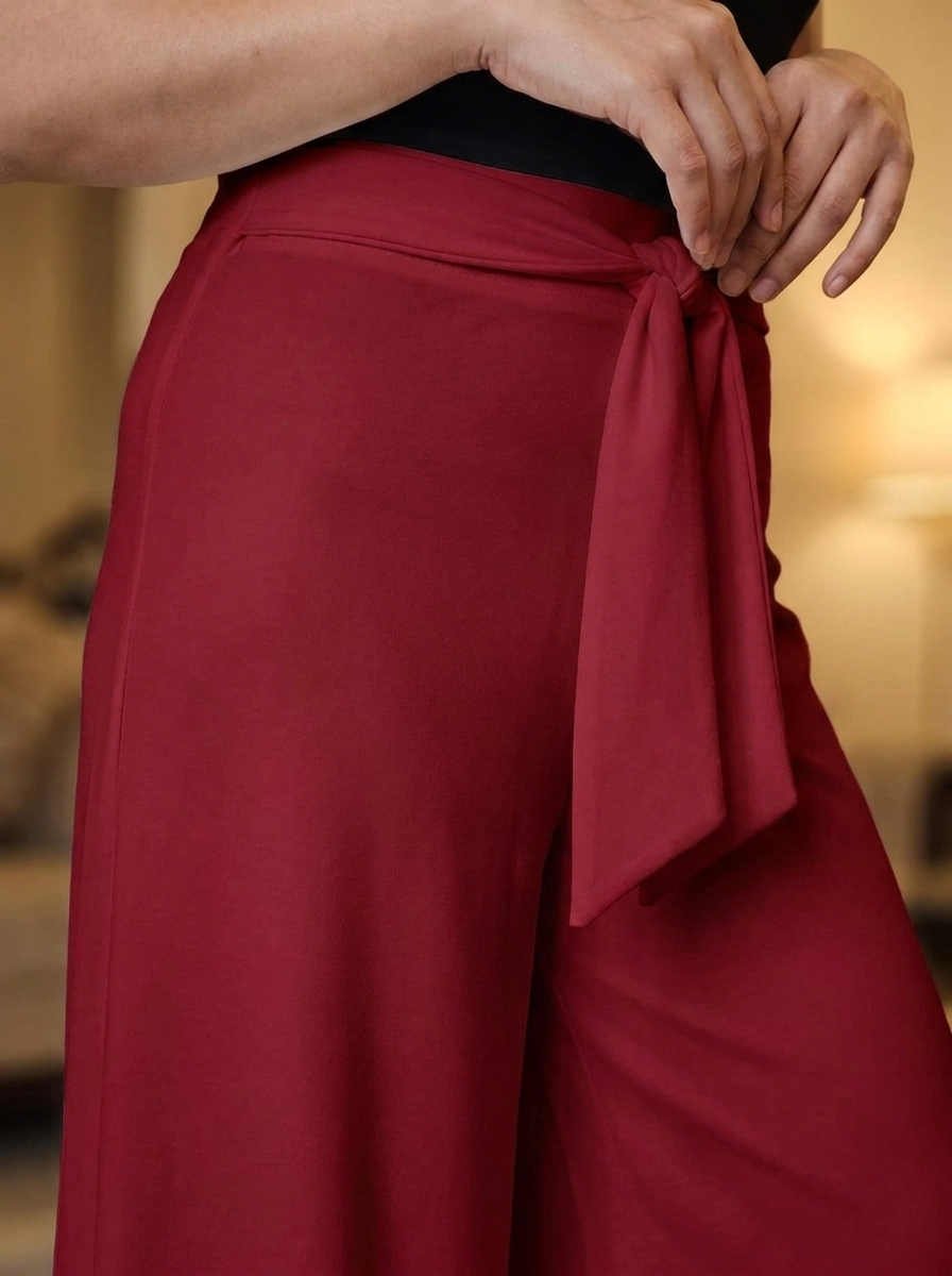 Women's High-Waisted Tie-Belt Wide-Leg Trousers - Pleated Fluid Tailored Pants