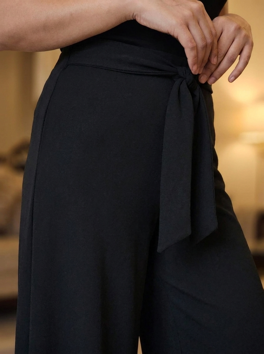 Women's High-Waisted Tie-Belt Wide-Leg Trousers - Pleated Fluid Tailored Pants